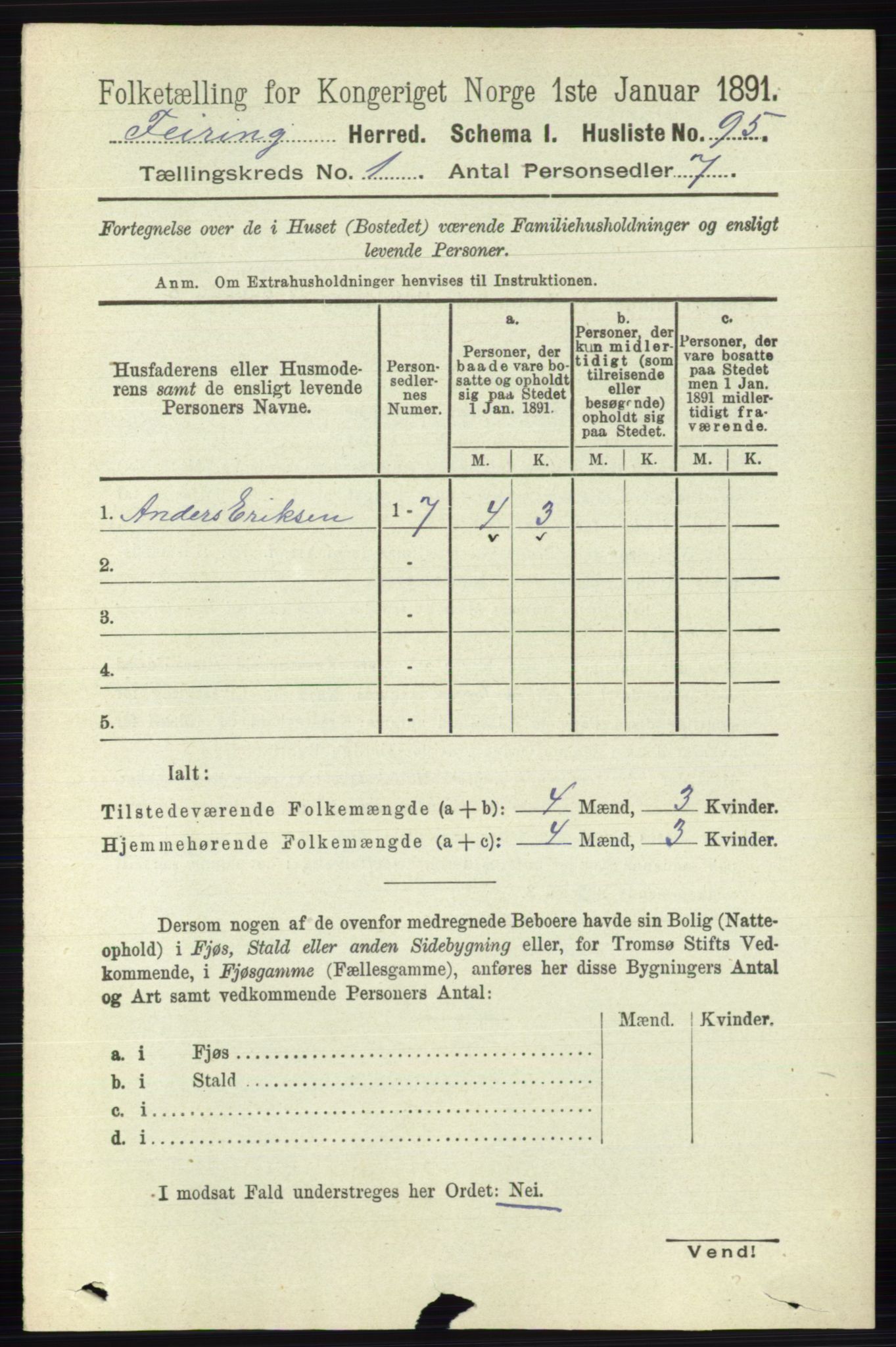 RA, 1891 census for 0240 Feiring, 1891, p. 106