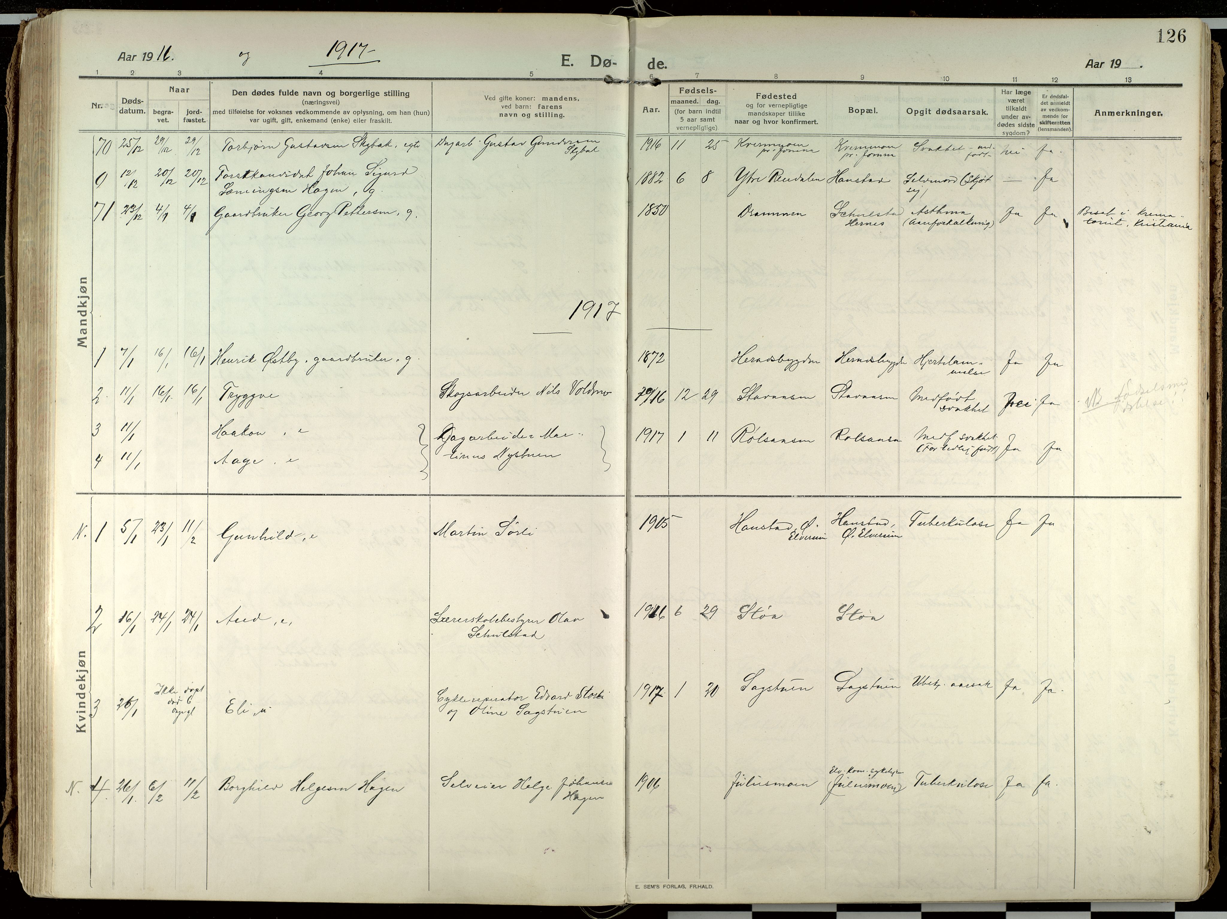 Elverum prestekontor, SAH/PREST-044/H/Ha/Haa/L0021: Parish register (official) no. 21, 1913-1928, p. 126