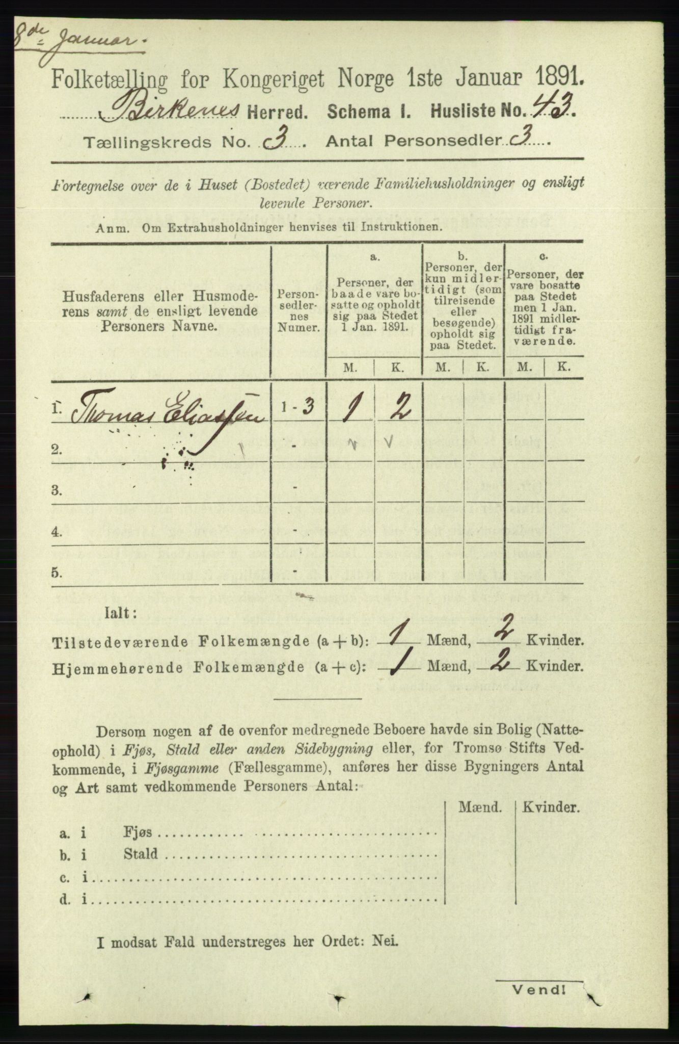 RA, 1891 Census for 0928 Birkenes, 1891, p. 823