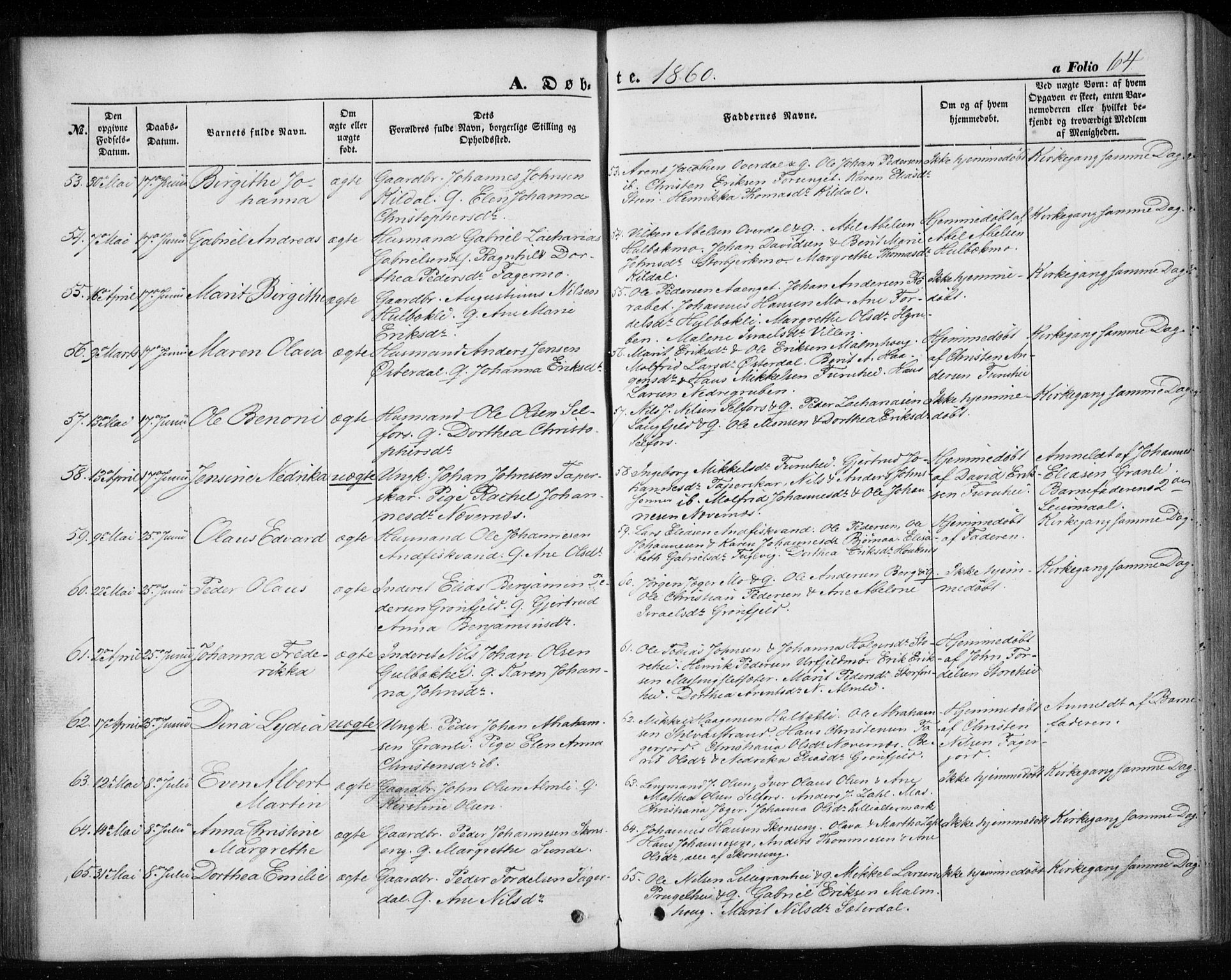 Ministerialprotokoller, klokkerbøker og fødselsregistre - Nordland, SAT/A-1459/827/L0392: Parish register (official) no. 827A04, 1853-1866, p. 64