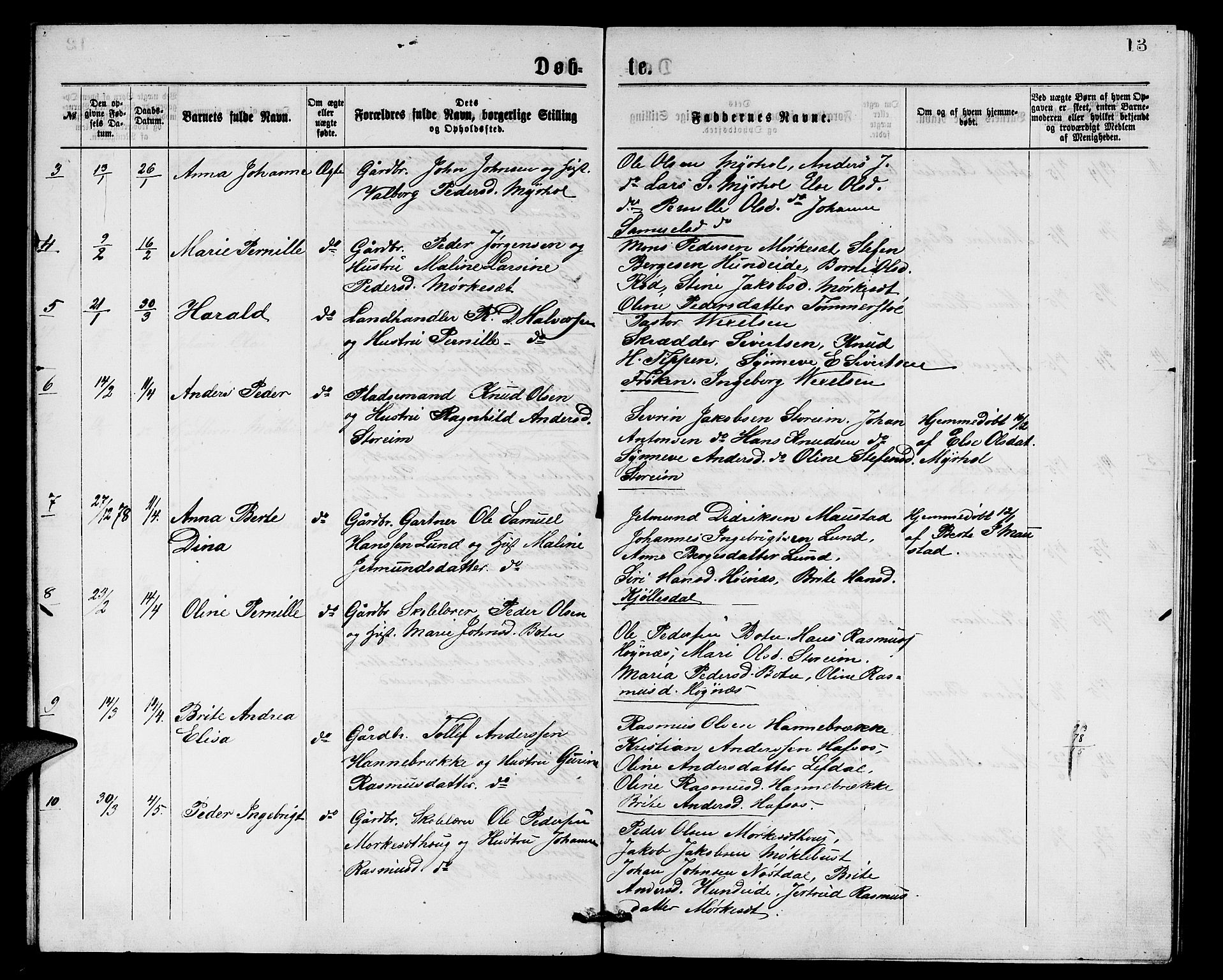 Eid sokneprestembete, AV/SAB-A-82301/H/Hab/Habc/L0001: Parish register (copy) no. C 1, 1877-1886, p. 13