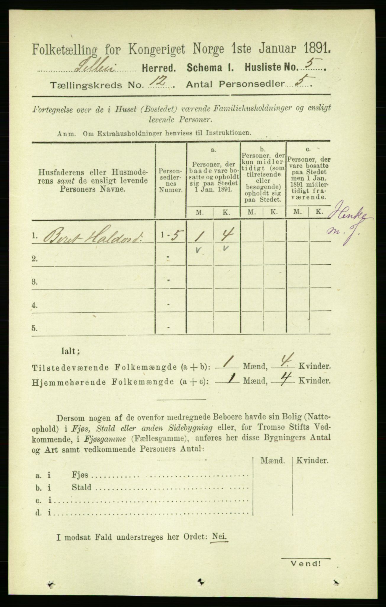 RA, 1891 census for 1664 Selbu, 1891, p. 4374