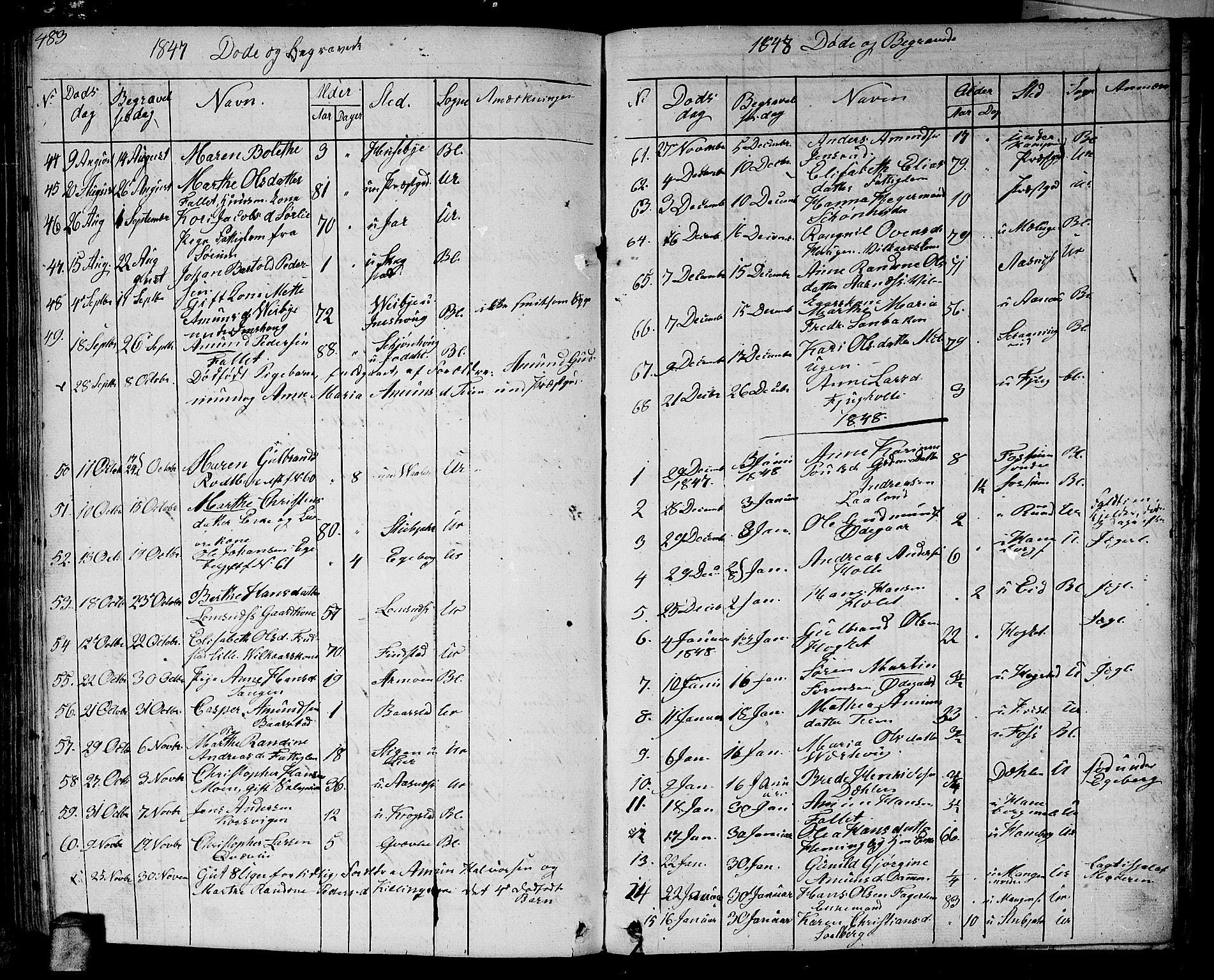 Aurskog prestekontor Kirkebøker, AV/SAO-A-10304a/G/Ga/L0002: Parish register (copy) no. I 2, 1829-1857, p. 483