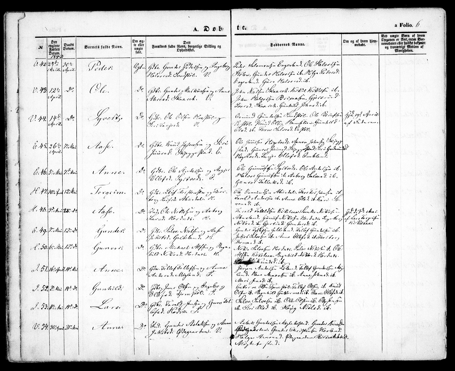 Evje sokneprestkontor, AV/SAK-1111-0008/F/Fa/Faa/L0005: Parish register (official) no. A 5, 1843-1865, p. 6