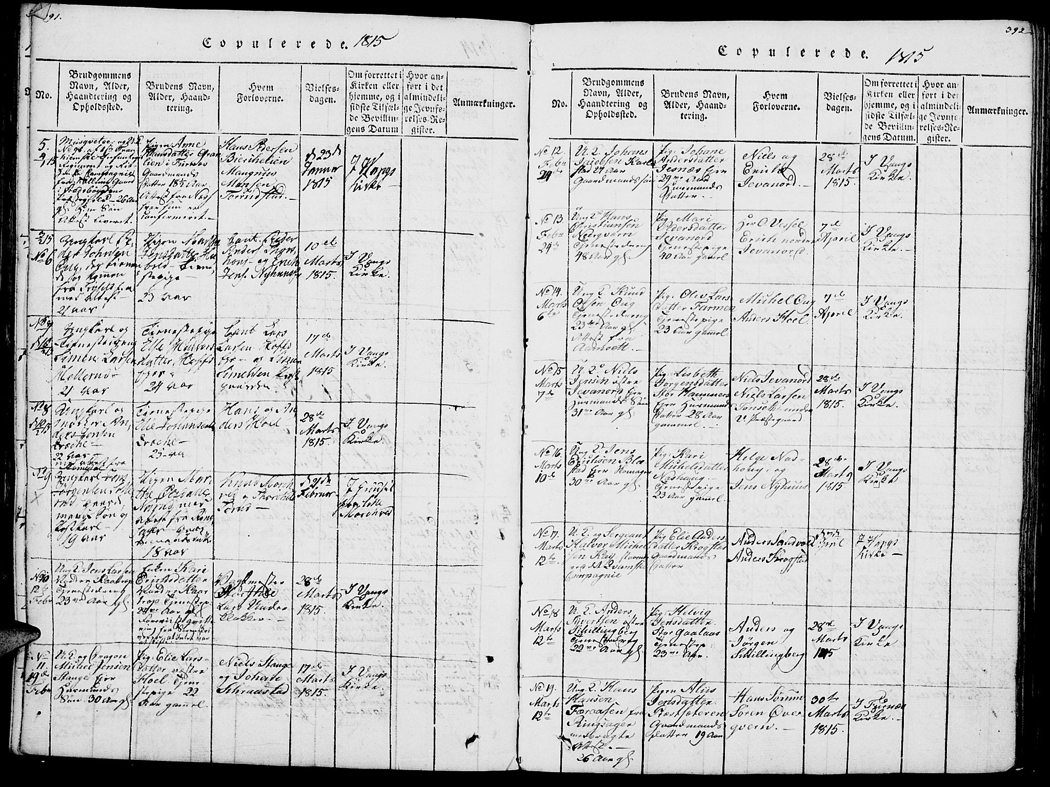 Vang prestekontor, Hedmark, SAH/PREST-008/H/Ha/Haa/L0007: Parish register (official) no. 7, 1813-1826, p. 391-392