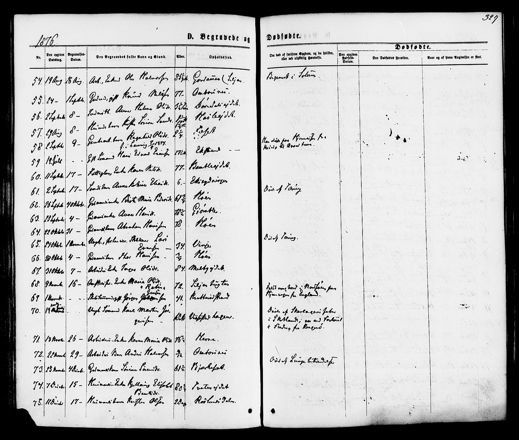 Bamble kirkebøker, SAKO/A-253/F/Fa/L0006: Parish register (official) no. I 6, 1869-1877, p. 329