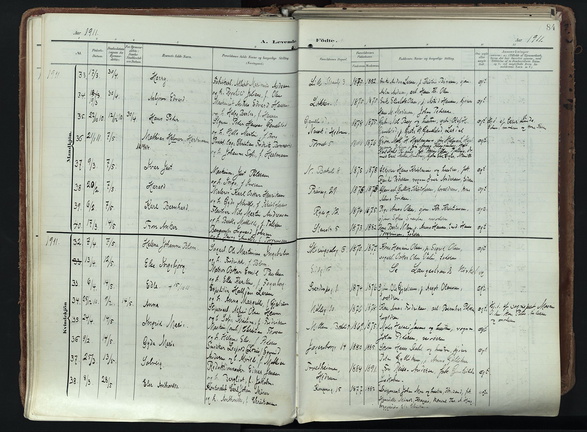 Larvik kirkebøker, AV/SAKO-A-352/F/Fa/L0012: Parish register (official) no. I 12, 1905-1933, p. 84