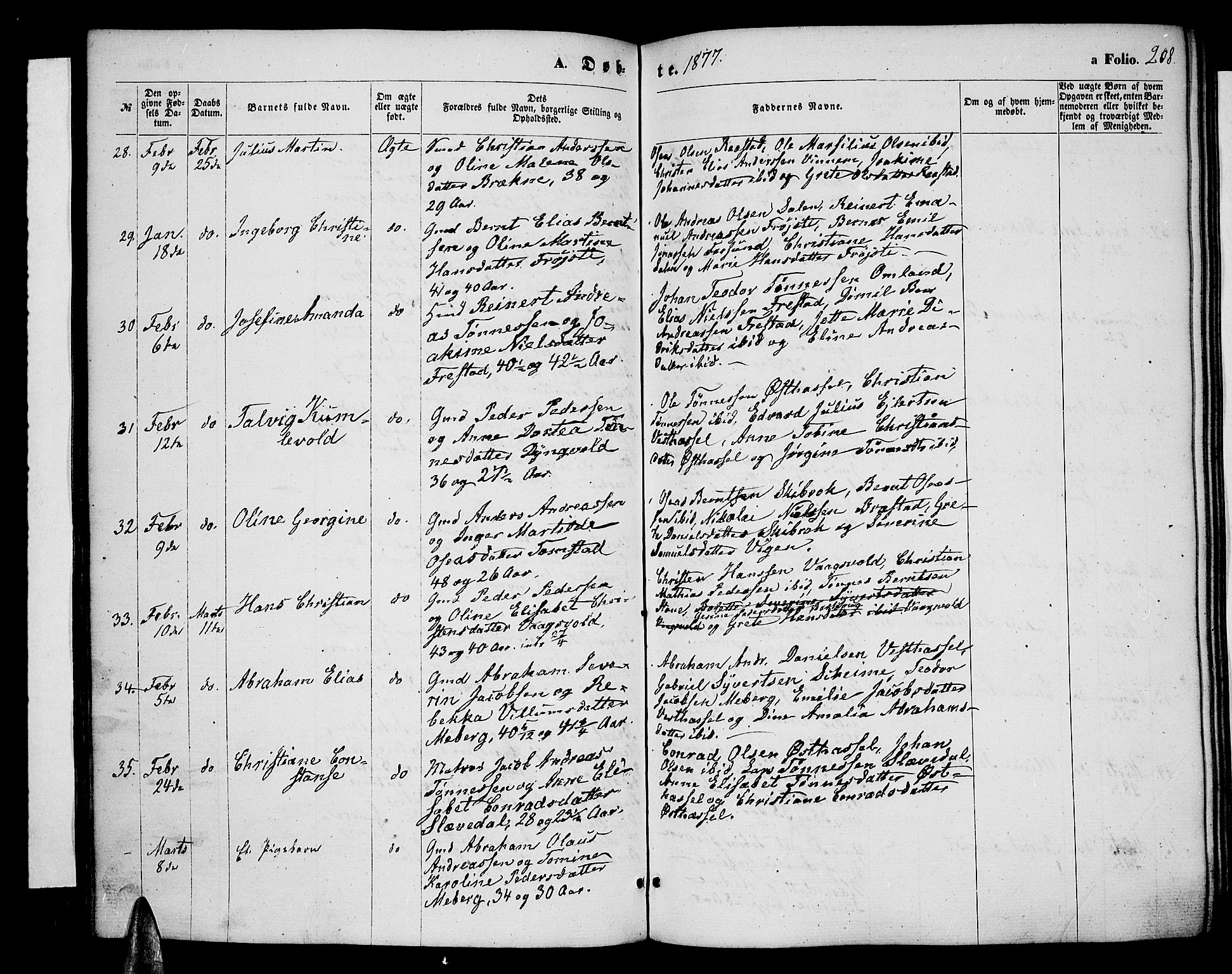 Lista sokneprestkontor, AV/SAK-1111-0027/F/Fb/L0003: Parish register (copy) no. B 3, 1862-1877, p. 208