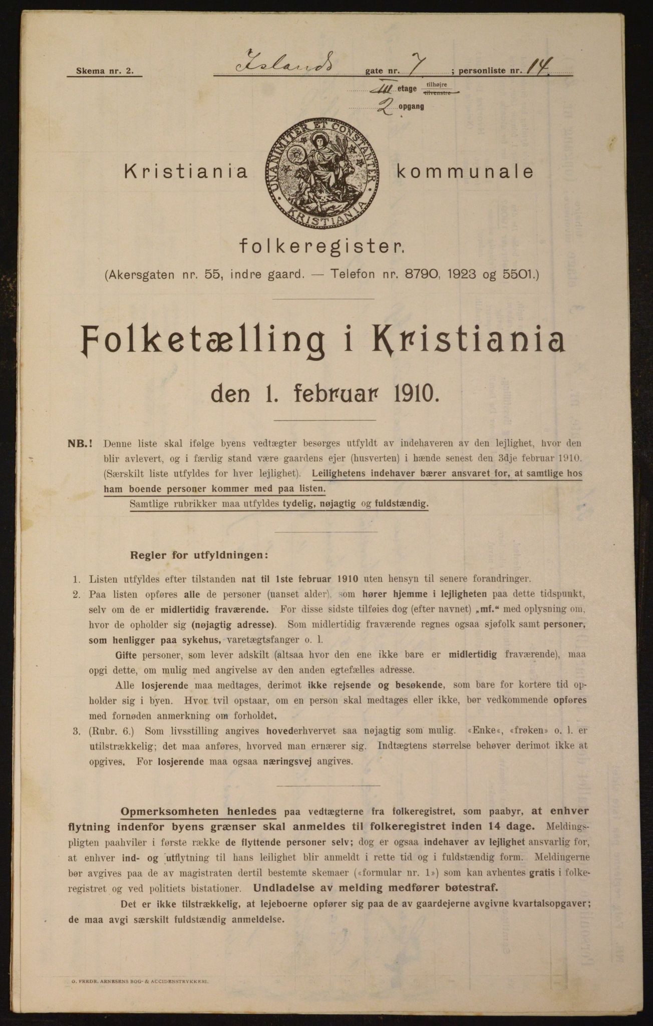 OBA, Municipal Census 1910 for Kristiania, 1910, p. 43454