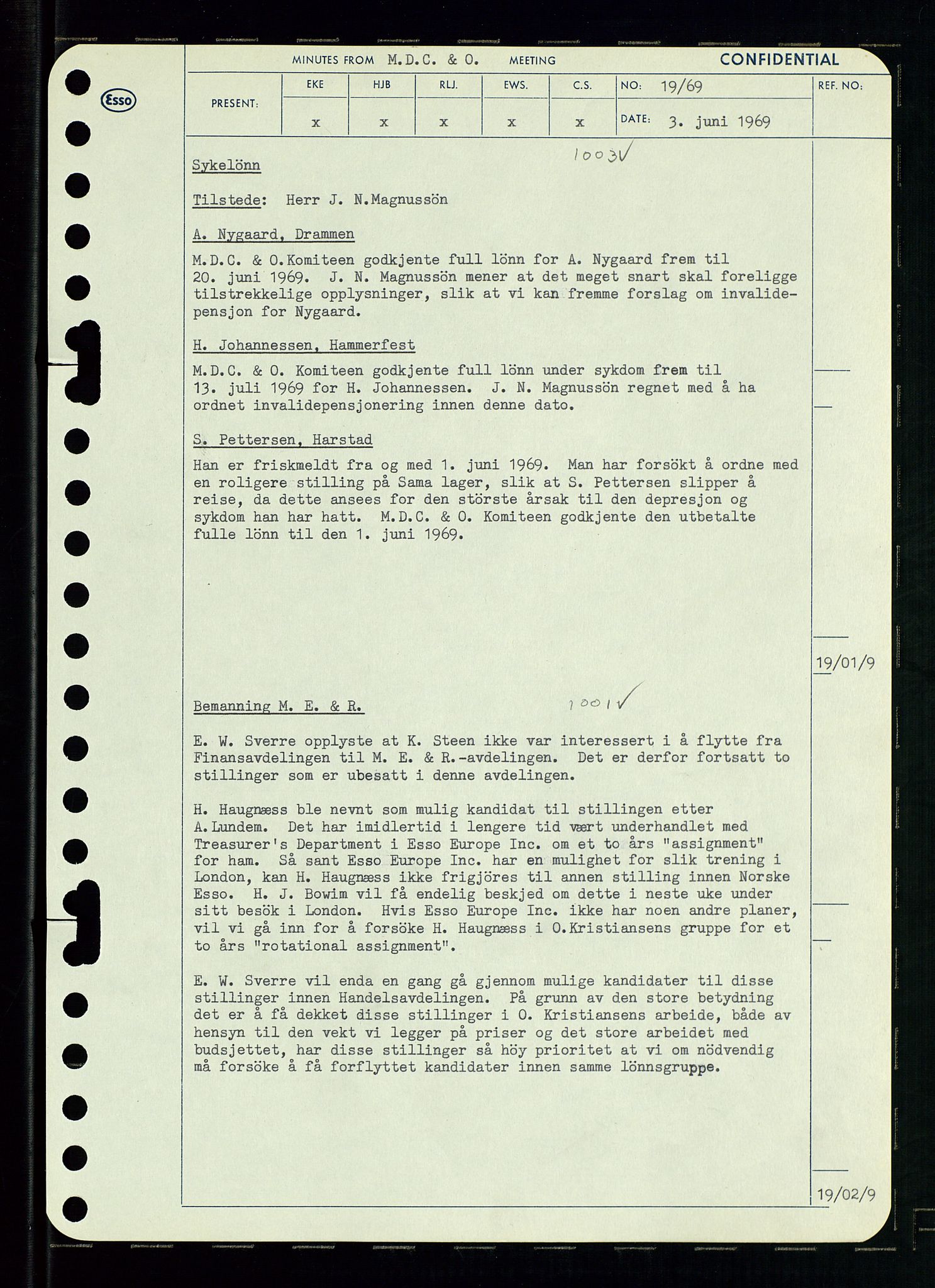 Pa 0982 - Esso Norge A/S, AV/SAST-A-100448/A/Aa/L0003/0001: Den administrerende direksjon Board minutes (styrereferater) og Bedriftforsamlingsprotokoll / Den administrerende direksjon Board minutes (styrereferater), 1969, p. 156