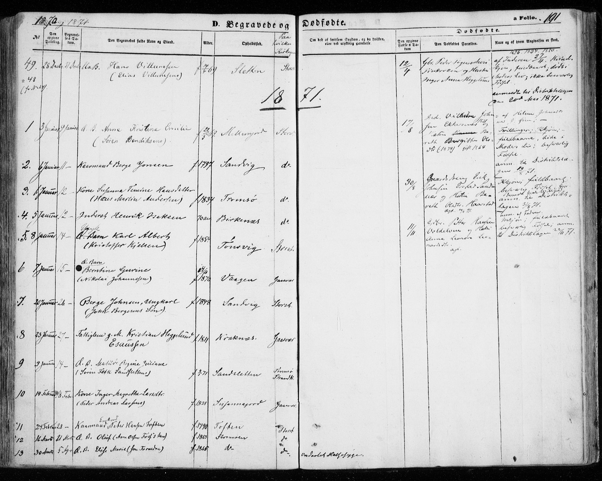 Tromsøysund sokneprestkontor, SATØ/S-1304/G/Ga/L0002kirke: Parish register (official) no. 2, 1867-1875, p. 191
