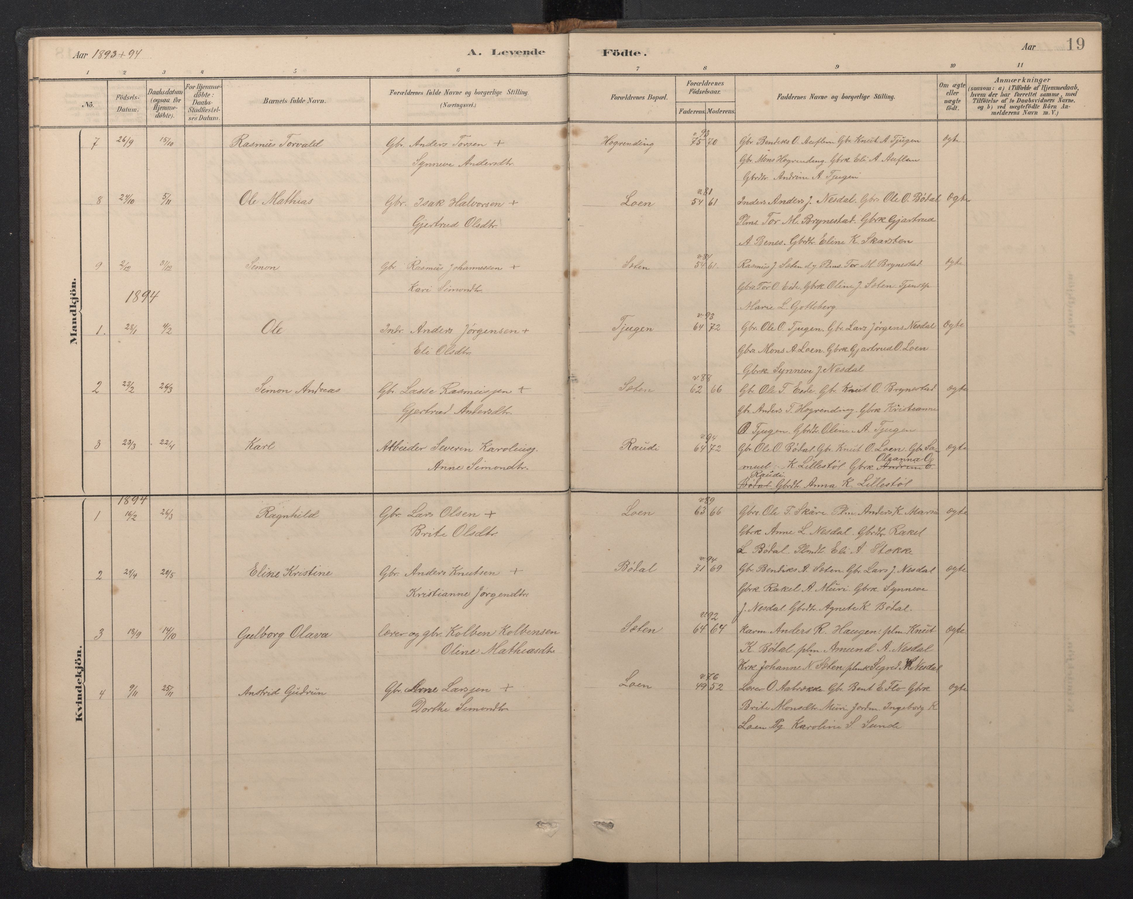 Stryn Sokneprestembete, SAB/A-82501: Parish register (copy) no. B 3, 1881-1918, p. 18b-19a