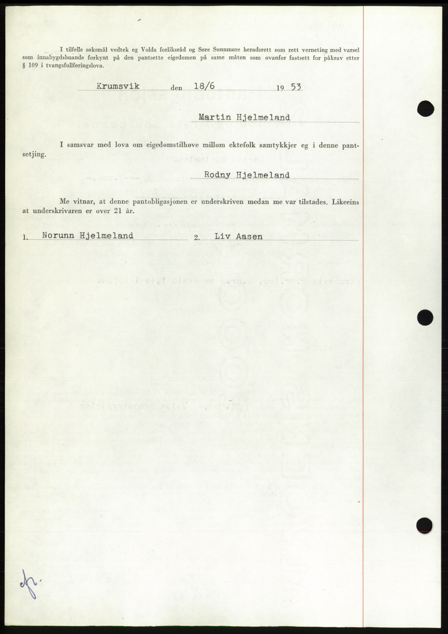 Søre Sunnmøre sorenskriveri, SAT/A-4122/1/2/2C/L0123: Mortgage book no. 11B, 1953-1953, Diary no: : 1458/1953