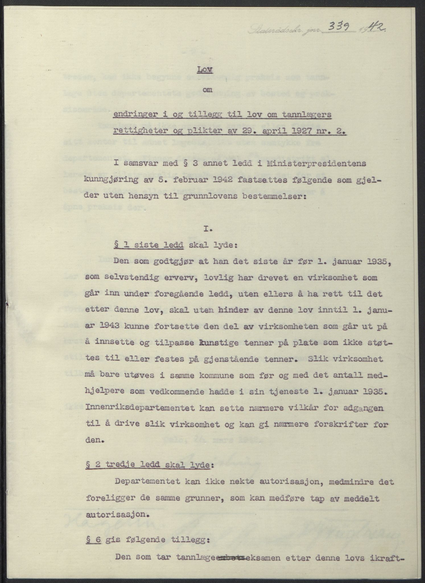NS-administrasjonen 1940-1945 (Statsrådsekretariatet, de kommisariske statsråder mm), AV/RA-S-4279/D/Db/L0097: Lover I, 1942, p. 213