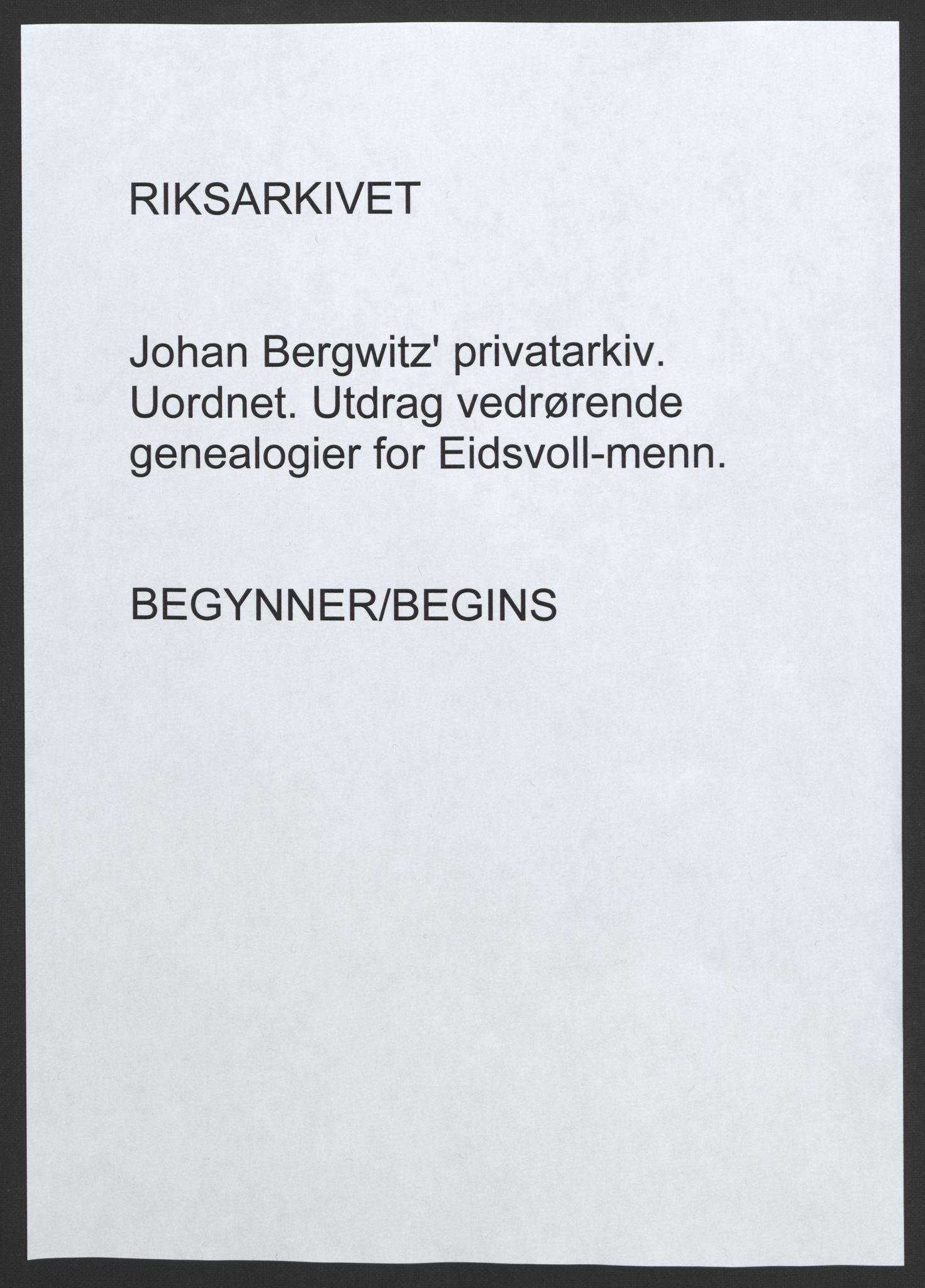 Bergwitz, Johan Kielland, AV/RA-PA-0791/F/Fb/L0007: --, p. 1