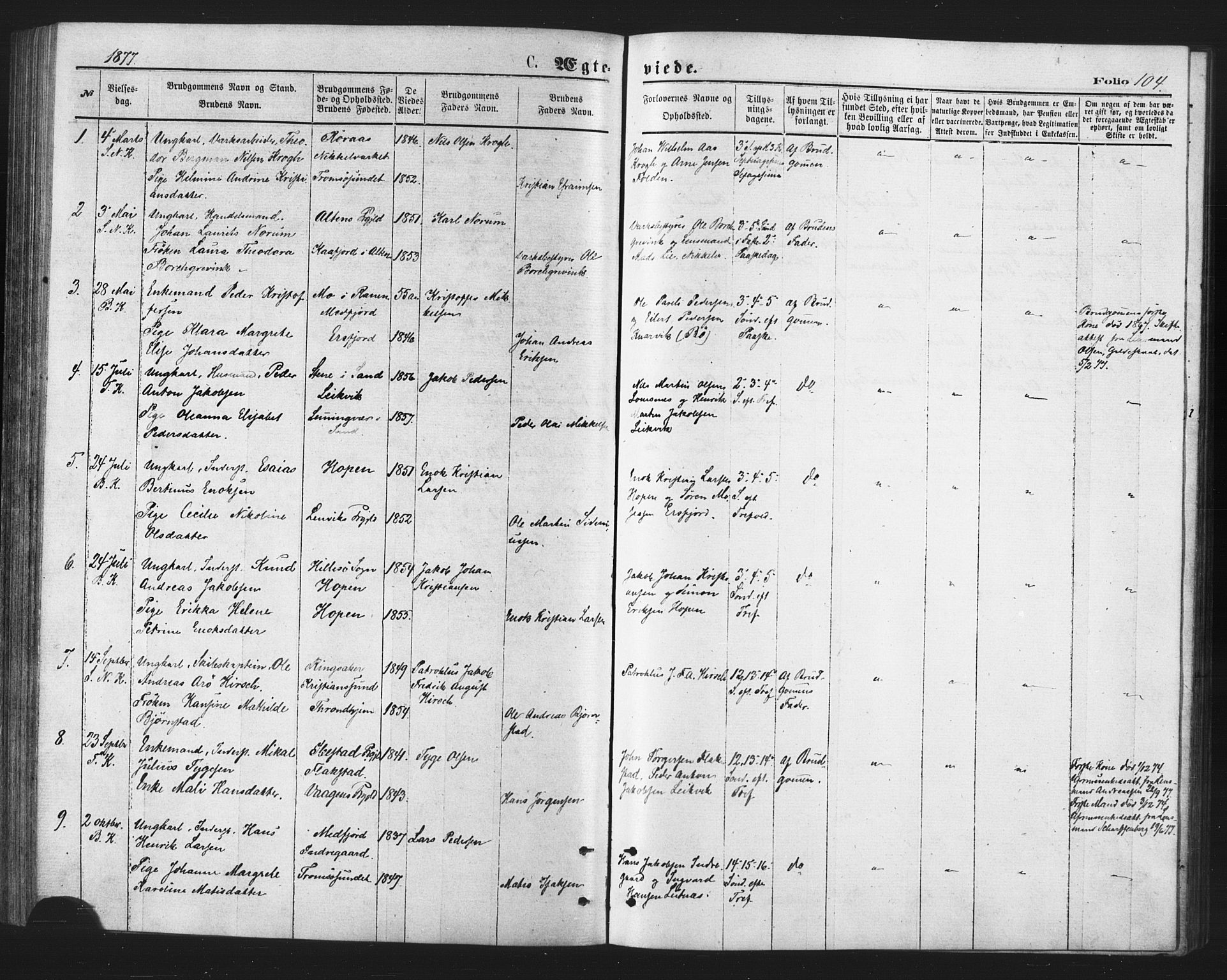 Berg sokneprestkontor, SATØ/S-1318/G/Ga/Gaa/L0003kirke: Parish register (official) no. 3, 1872-1879, p. 104