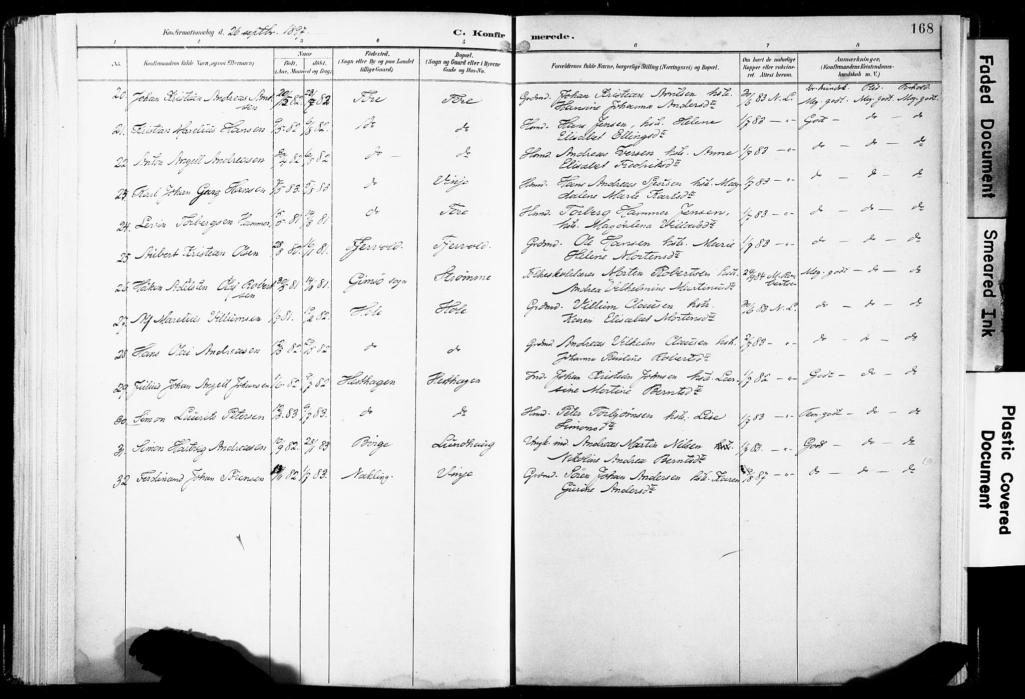 Ministerialprotokoller, klokkerbøker og fødselsregistre - Nordland, AV/SAT-A-1459/891/L1304: Parish register (official) no. 891A09, 1895-1921, p. 168