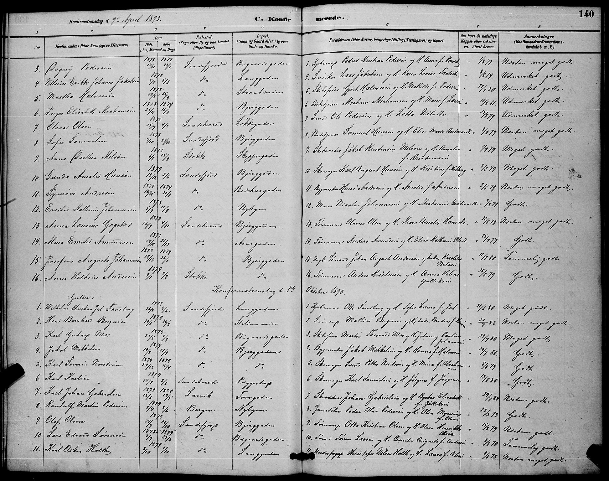Sandefjord kirkebøker, SAKO/A-315/G/Ga/L0001: Parish register (copy) no. 1, 1885-1903, p. 140