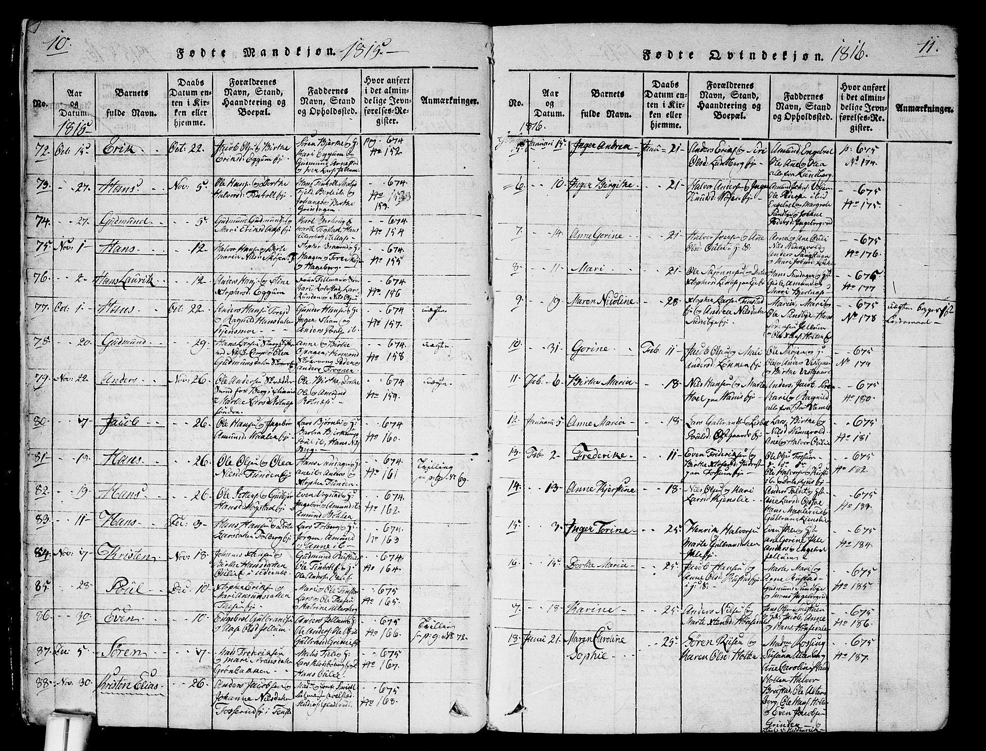 Nes prestekontor Kirkebøker, SAO/A-10410/G/Ga/L0001: Parish register (copy) no. I 1, 1815-1835, p. 10-11