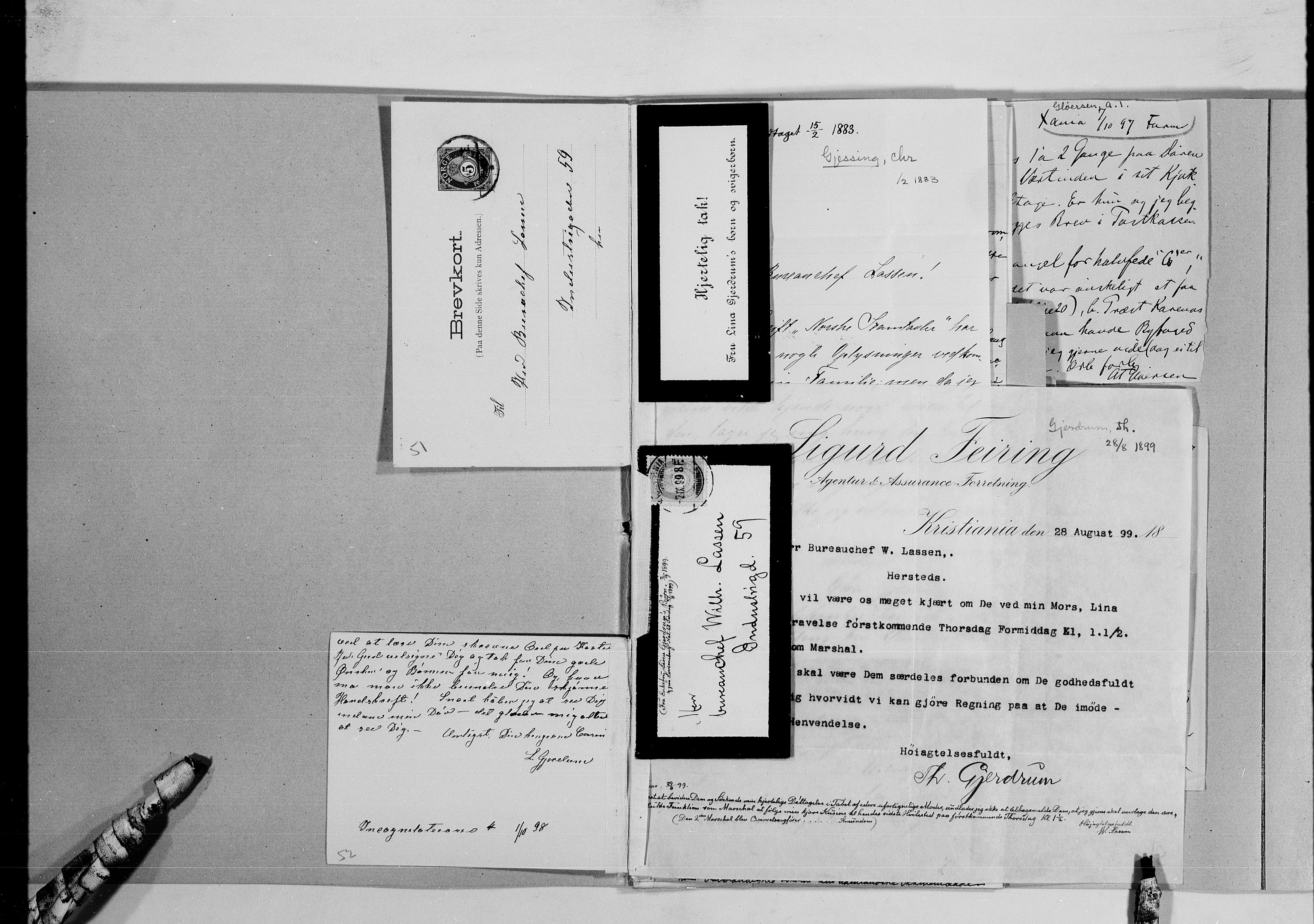 Lassens samlinger, AV/RA-PA-0051/G/L0097: Alfabetisk ordnede brev til Wilhelm Lassen: Fabritius - Grønvold, 1815-1907, p. 147