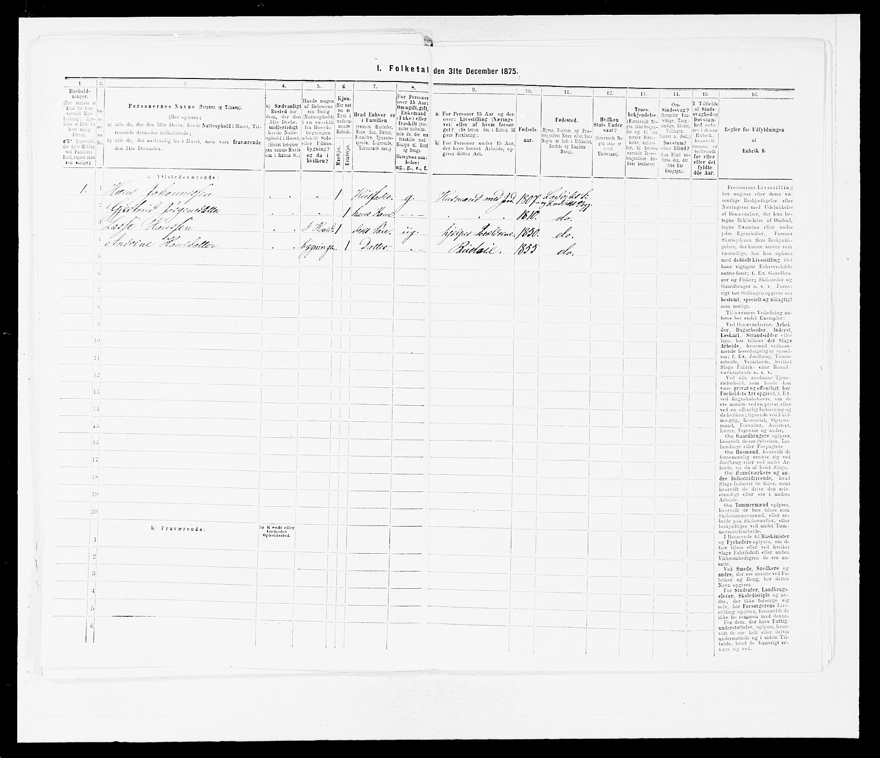 SAB, 1875 census for 1415P Lavik, 1875, p. 152