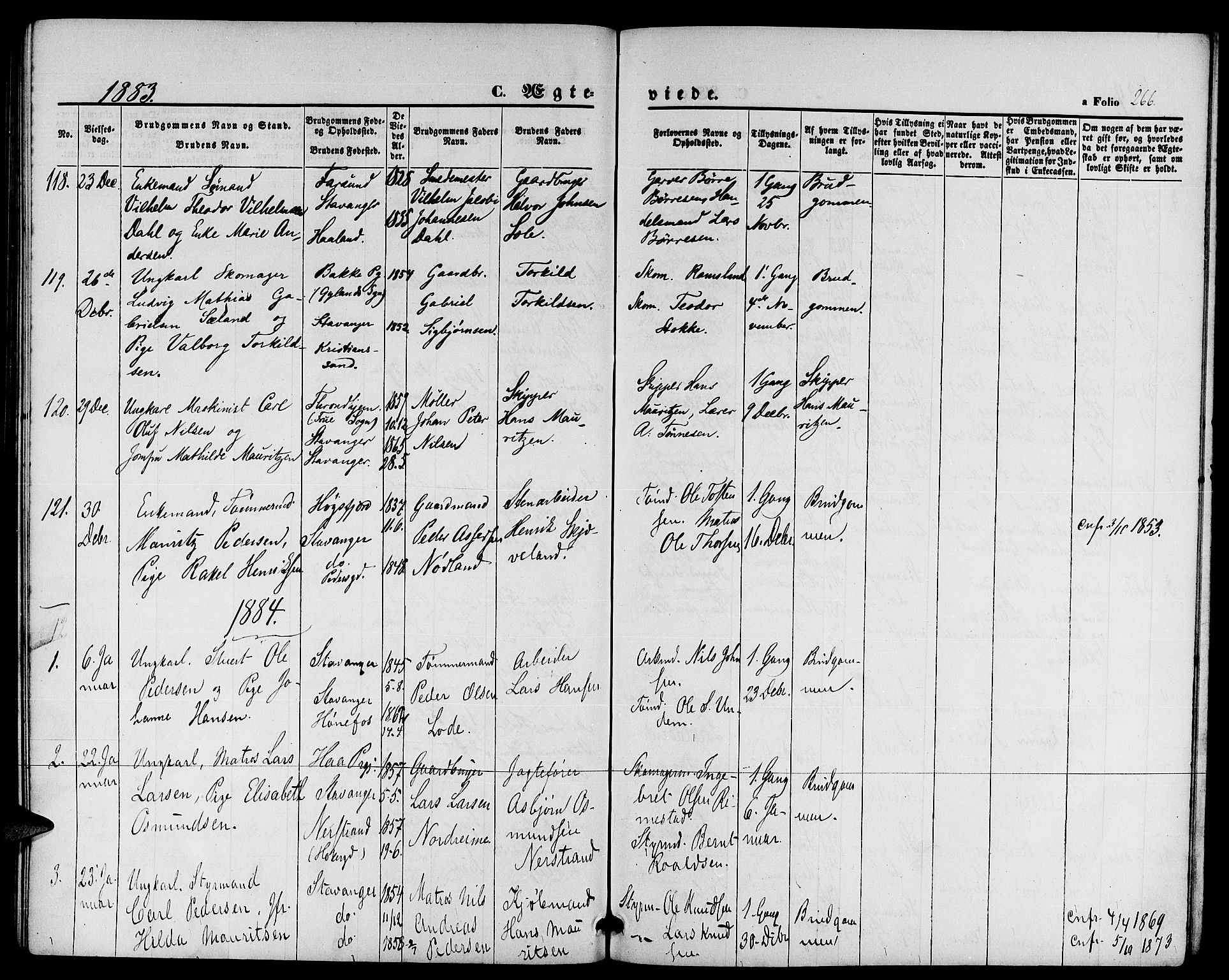 St. Petri sokneprestkontor, AV/SAST-A-101813/001/30/30BB/L0002: Parish register (copy) no. B 2, 1865-1885, p. 266