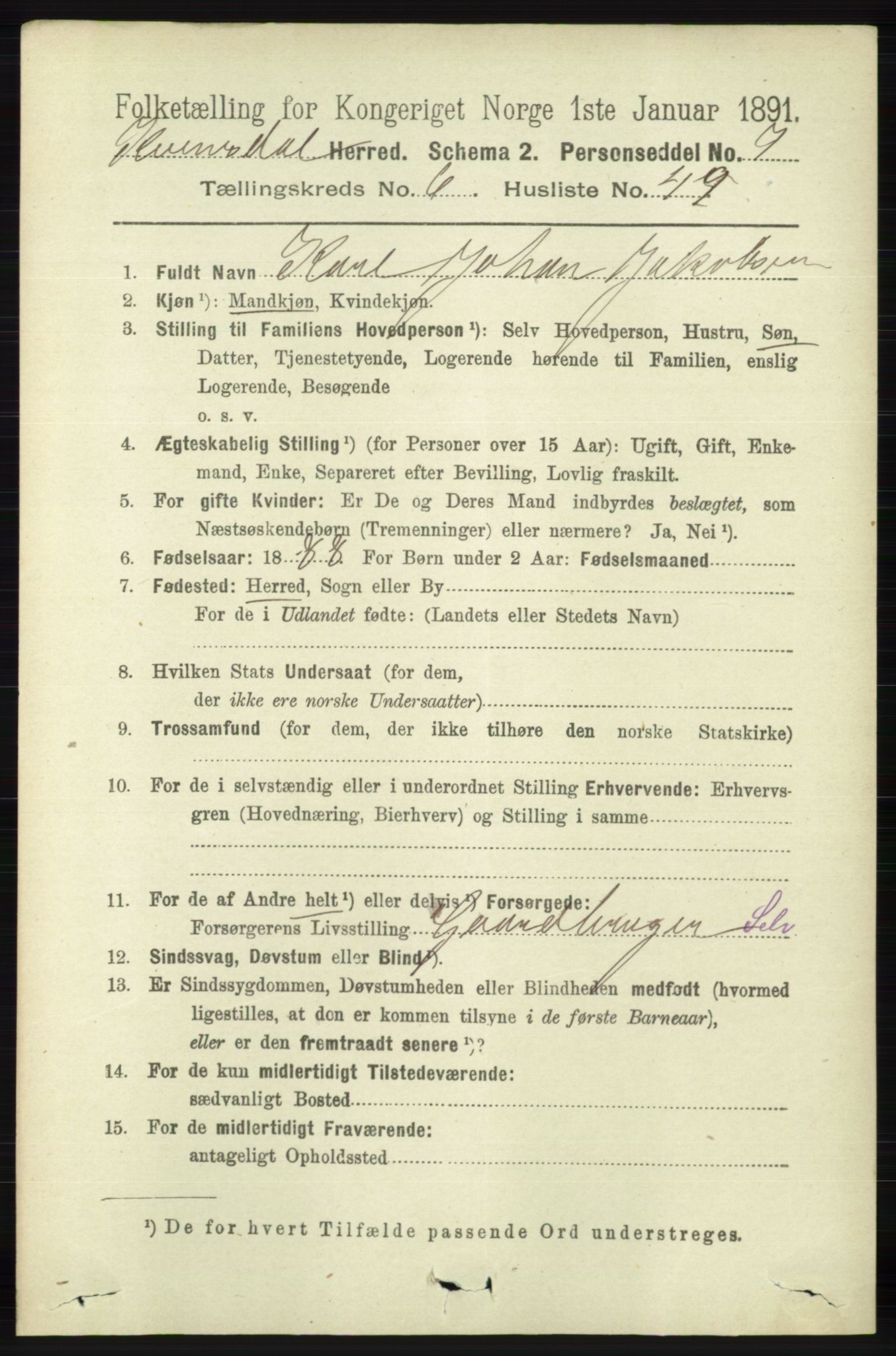 RA, 1891 census for 1037 Kvinesdal, 1891, p. 2371