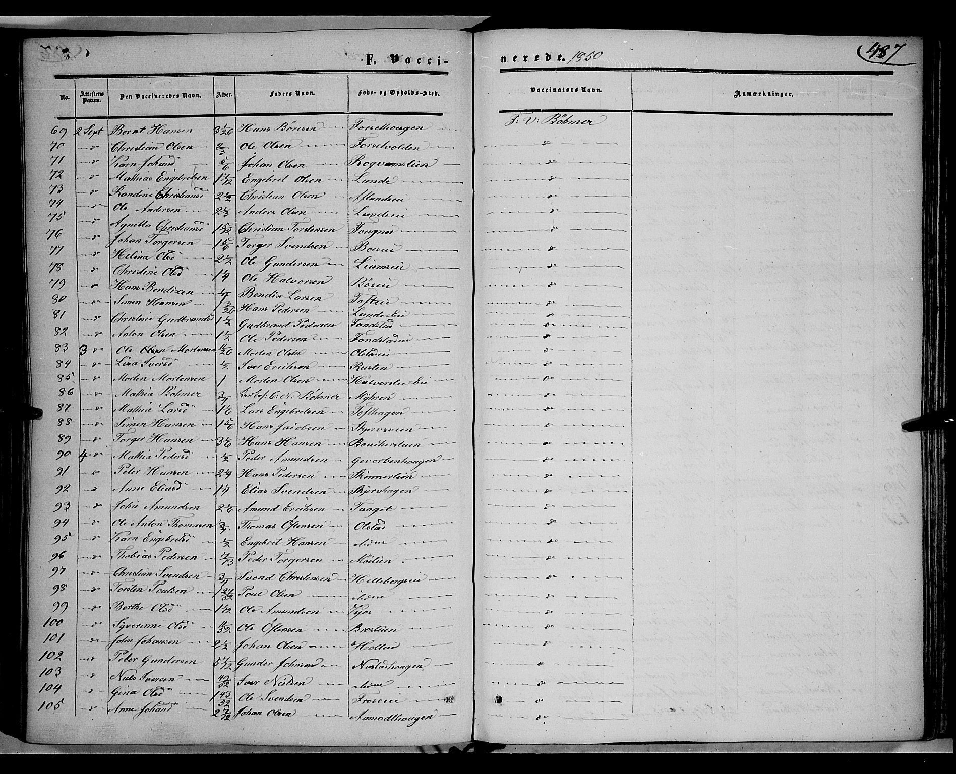 Gausdal prestekontor, SAH/PREST-090/H/Ha/Haa/L0008: Parish register (official) no. 8, 1850-1861, p. 487