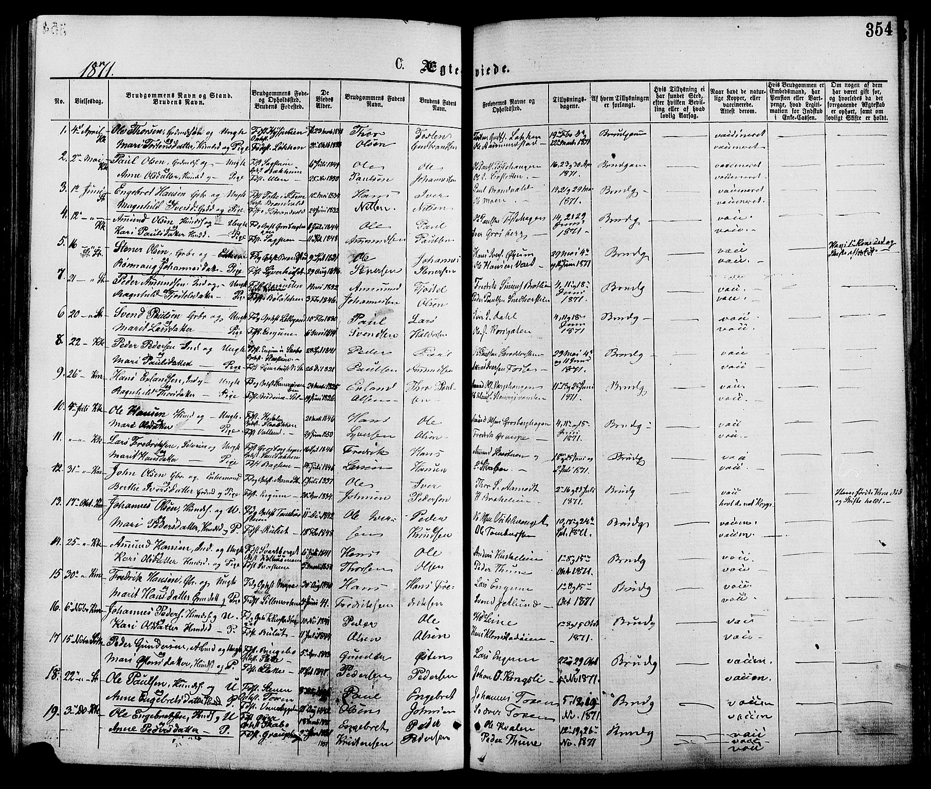 Nord-Fron prestekontor, SAH/PREST-080/H/Ha/Haa/L0002: Parish register (official) no. 2, 1865-1883, p. 354