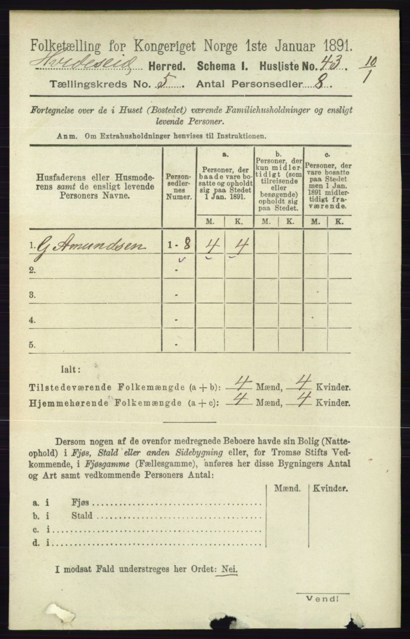 RA, 1891 census for 0829 Kviteseid, 1891, p. 904