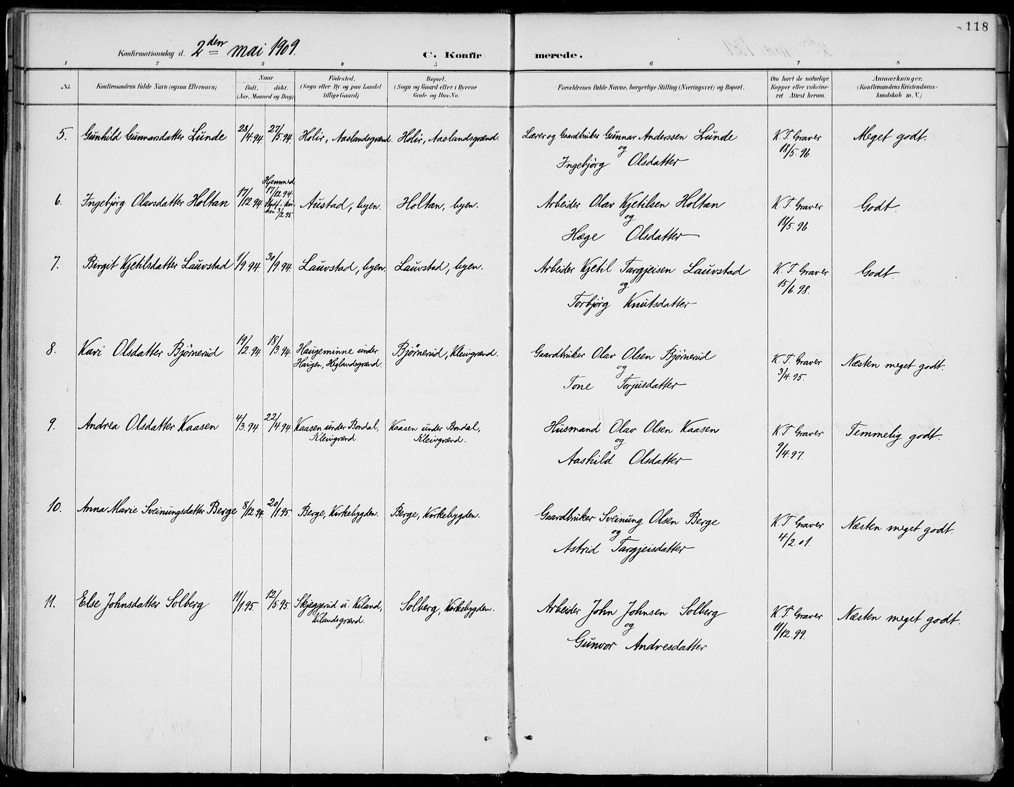 Fyresdal kirkebøker, SAKO/A-263/F/Fa/L0007: Parish register (official) no. I 7, 1887-1914, p. 118