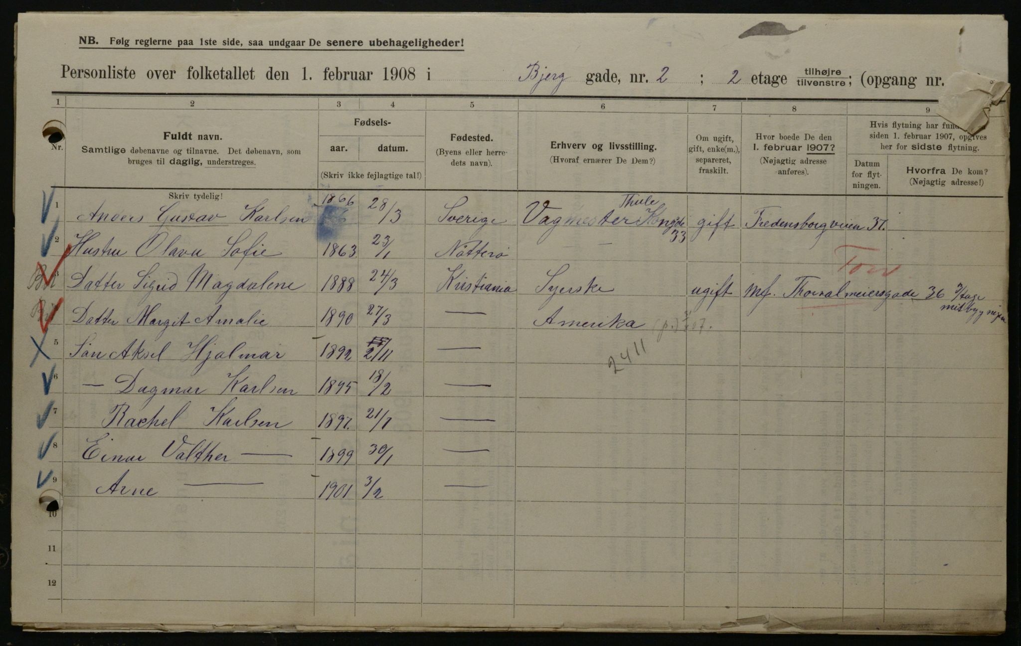 OBA, Municipal Census 1908 for Kristiania, 1908, p. 5362