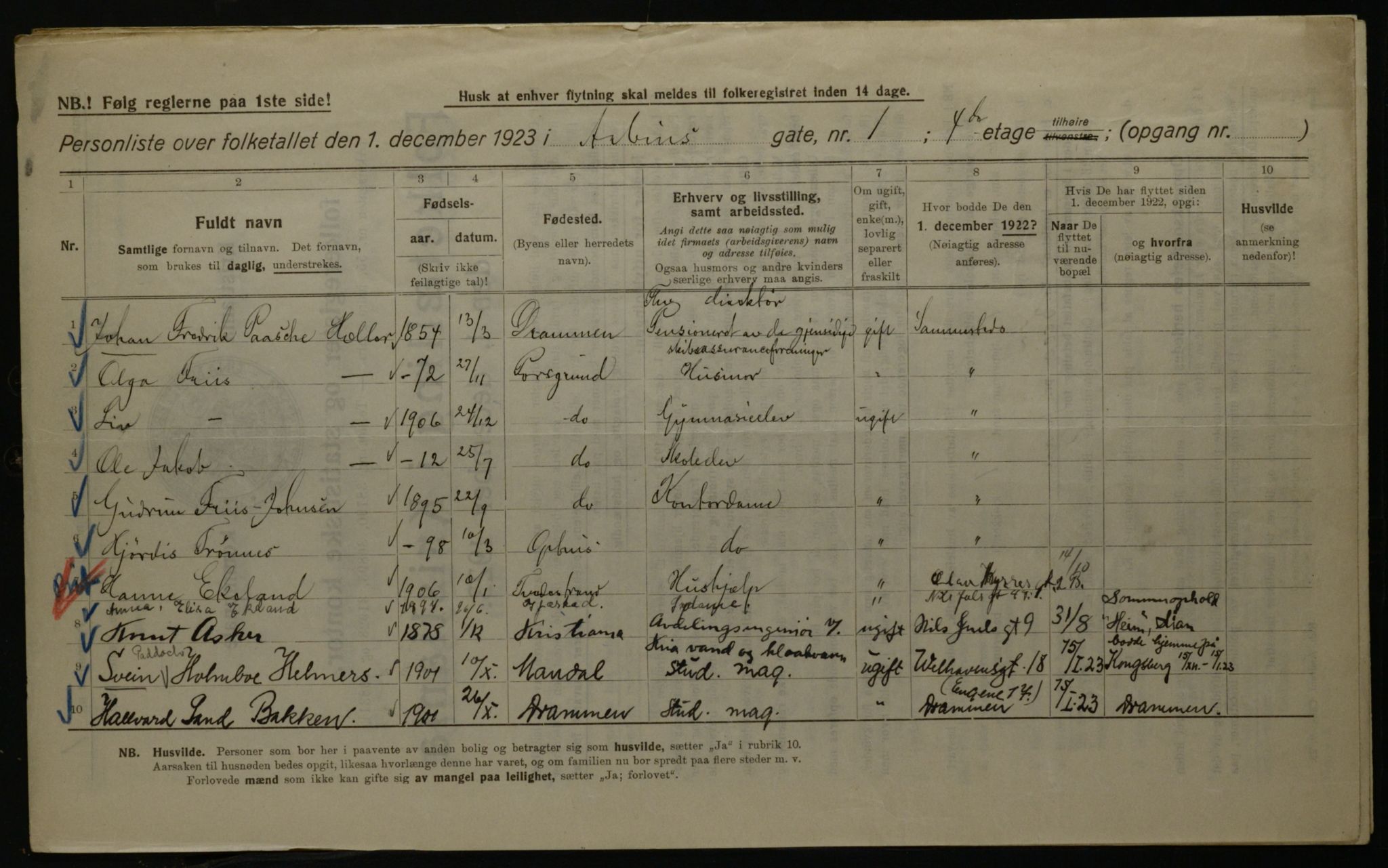 OBA, Municipal Census 1923 for Kristiania, 1923, p. 1738