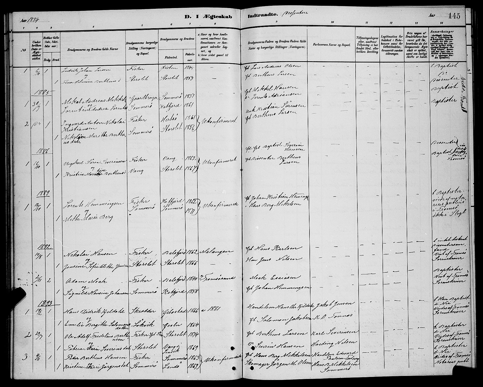 Lenvik sokneprestembete, SATØ/S-1310/H/Ha/Hab/L0021klokker: Parish register (copy) no. 21, 1884-1900, p. 145