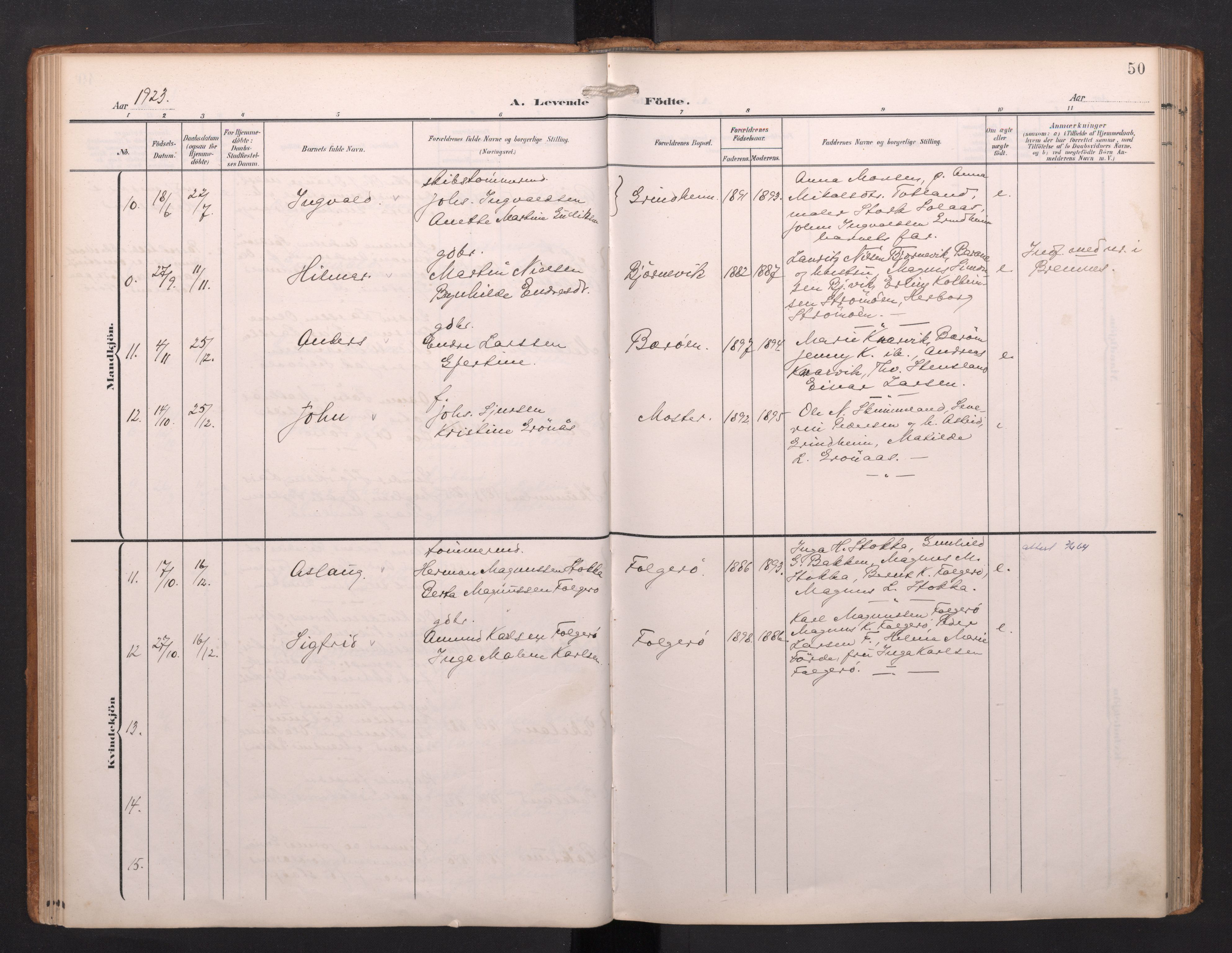 Finnås sokneprestembete, AV/SAB-A-99925/H/Ha/Haa/Haab/L0003: Parish register (official) no. B 3, 1907-1923, p. 50