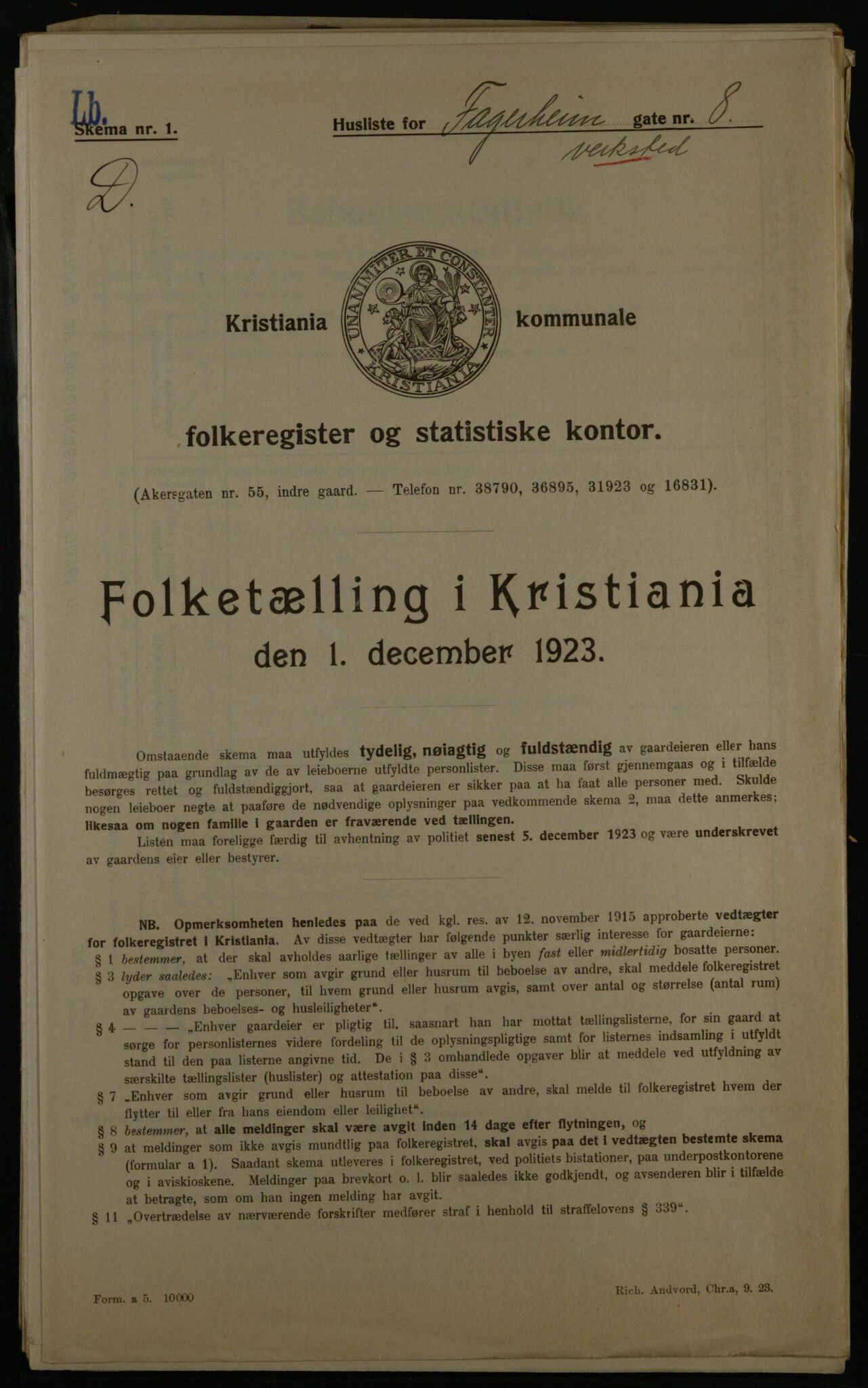 OBA, Municipal Census 1923 for Kristiania, 1923, p. 26059