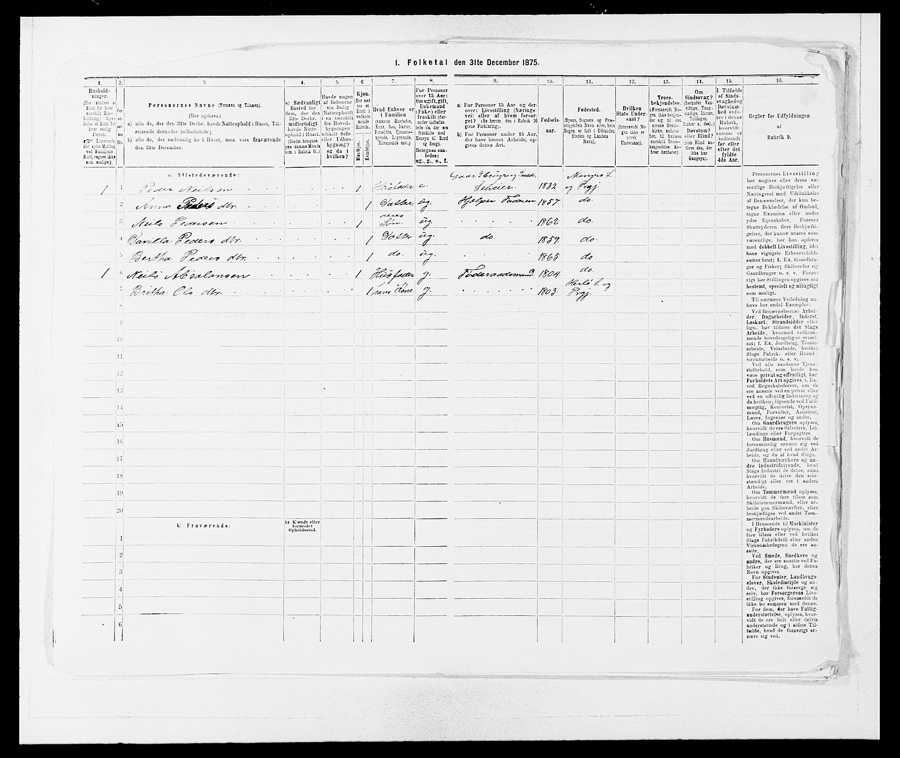 SAB, 1875 census for 1261P Manger, 1875, p. 1011