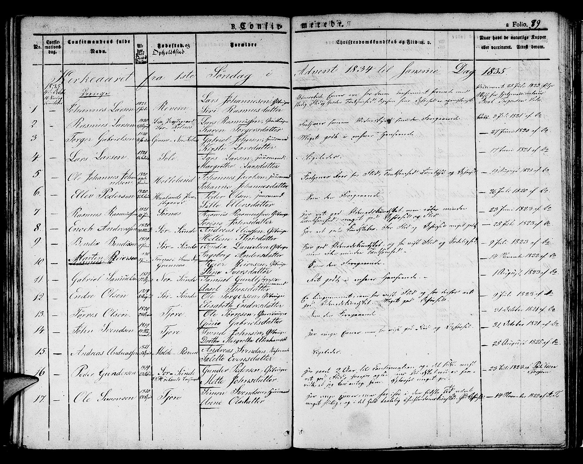 Håland sokneprestkontor, SAST/A-101802/001/30BA/L0005: Parish register (official) no. A 5, 1829-1841, p. 89