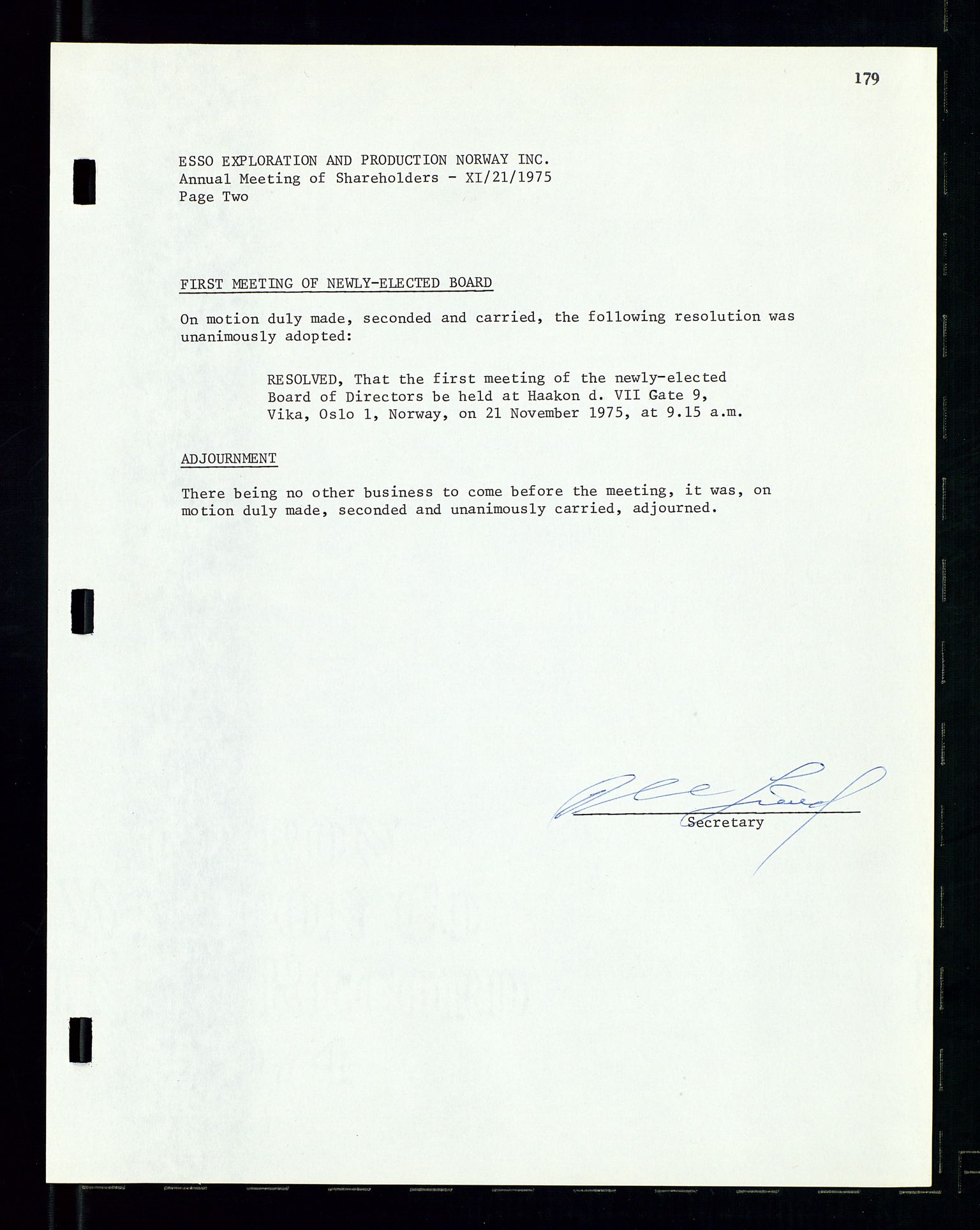 Pa 1512 - Esso Exploration and Production Norway Inc., SAST/A-101917/A/Aa/L0001/0002: Styredokumenter / Corporate records, Board meeting minutes, Agreements, Stocholder meetings, 1975-1979, p. 10