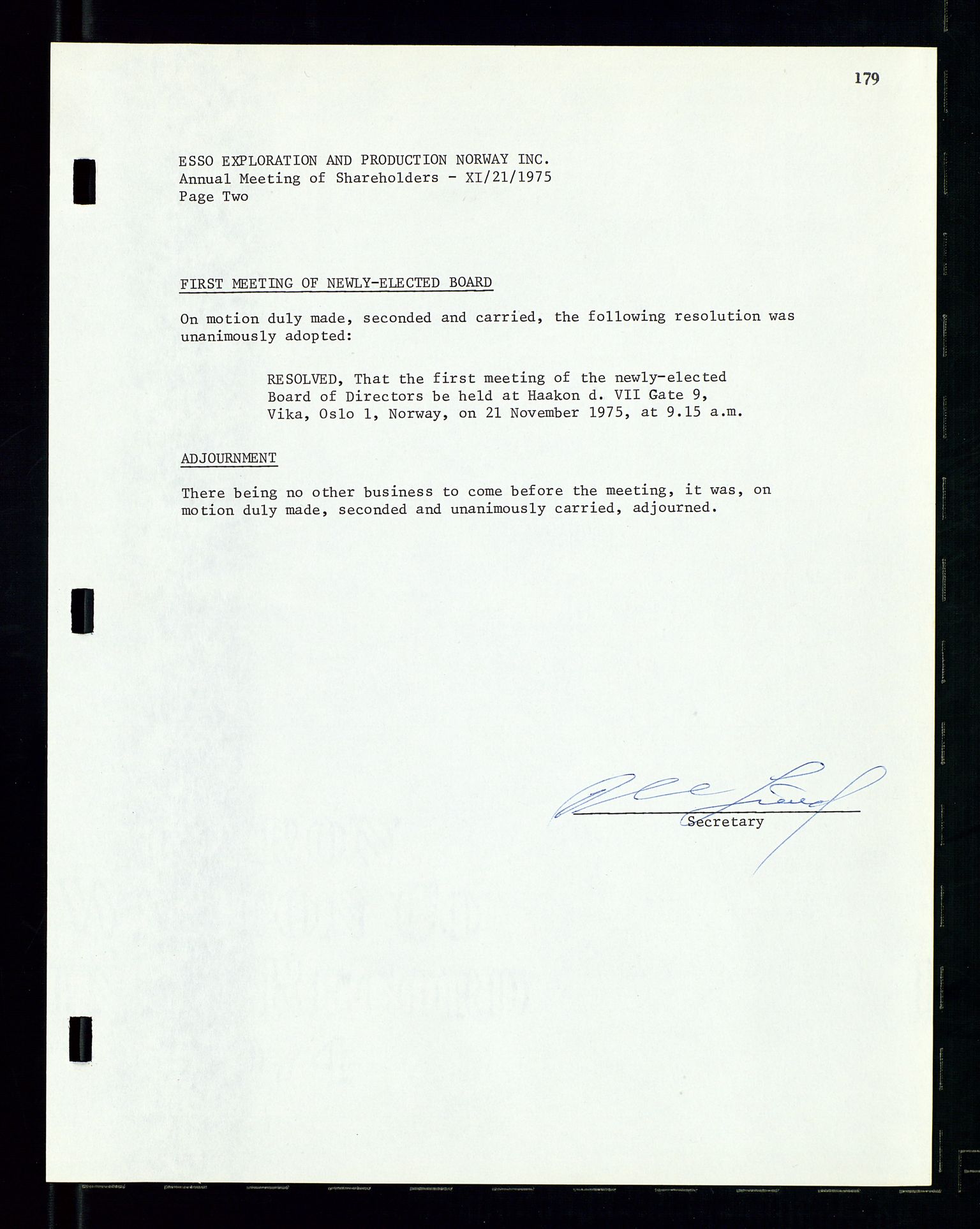 Pa 1512 - Esso Exploration and Production Norway Inc., AV/SAST-A-101917/A/Aa/L0001/0002: Styredokumenter / Corporate records, Board meeting minutes, Agreements, Stocholder meetings, 1975-1979, p. 10