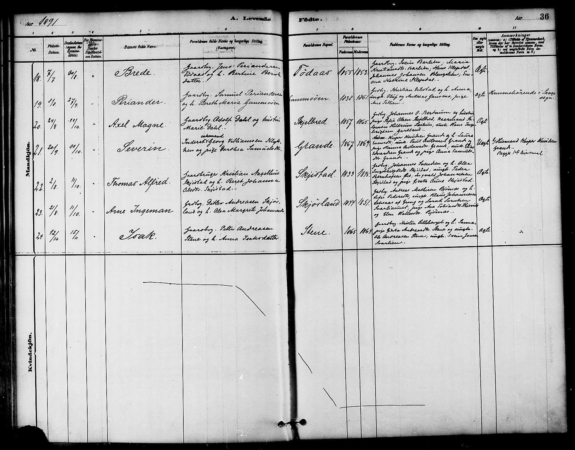 Ministerialprotokoller, klokkerbøker og fødselsregistre - Nord-Trøndelag, AV/SAT-A-1458/764/L0555: Parish register (official) no. 764A10, 1881-1896, p. 36