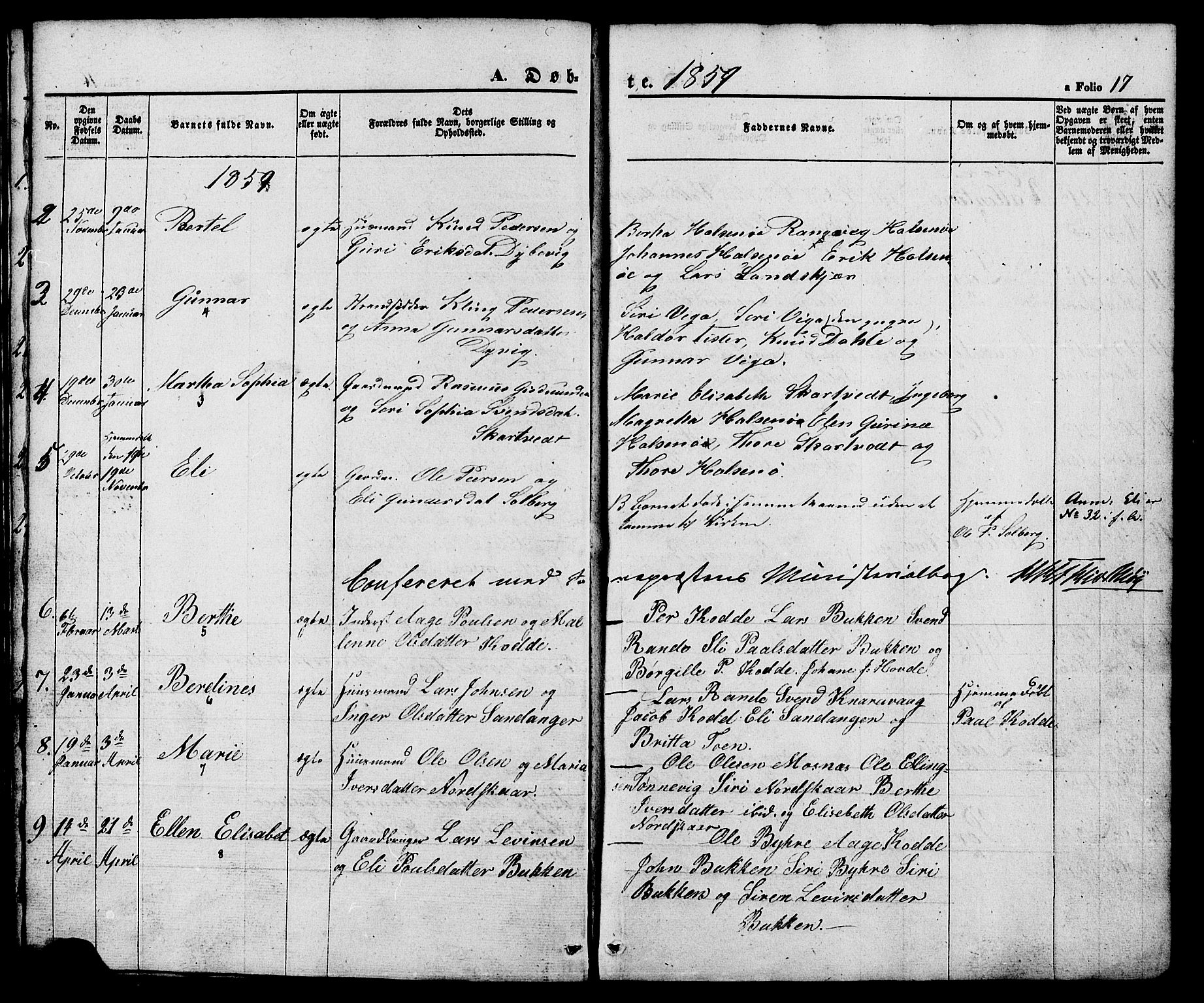 Hjelmeland sokneprestkontor, SAST/A-101843/01/V/L0005: Parish register (copy) no. B 5, 1853-1892, p. 17