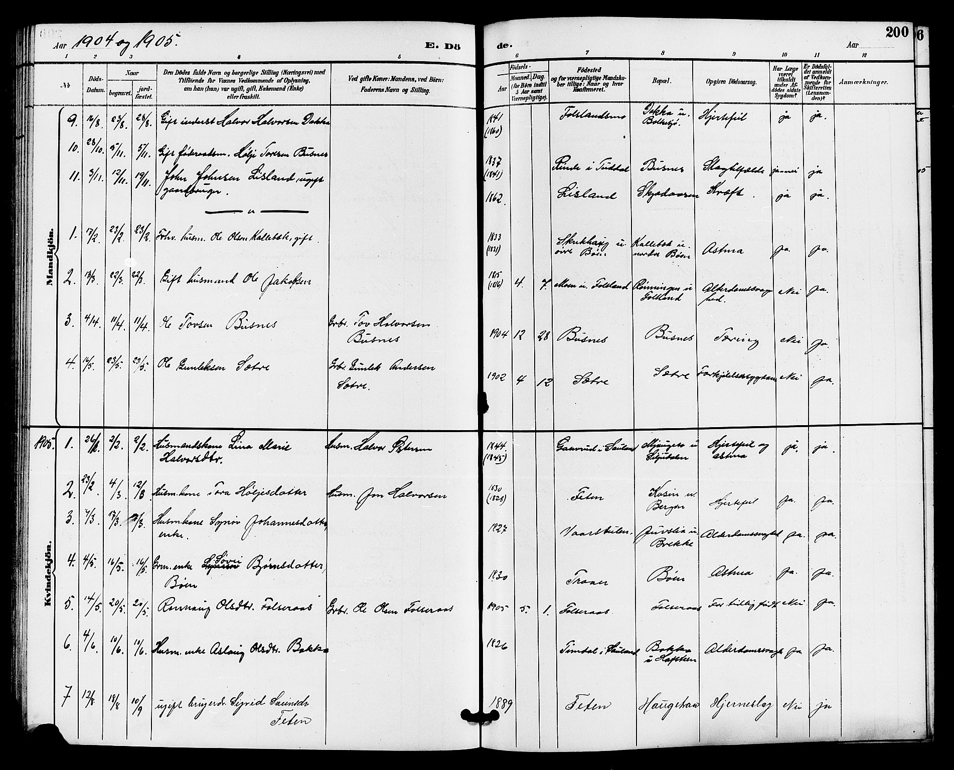 Gransherad kirkebøker, SAKO/A-267/G/Ga/L0003: Parish register (copy) no. I 3, 1887-1915, p. 200