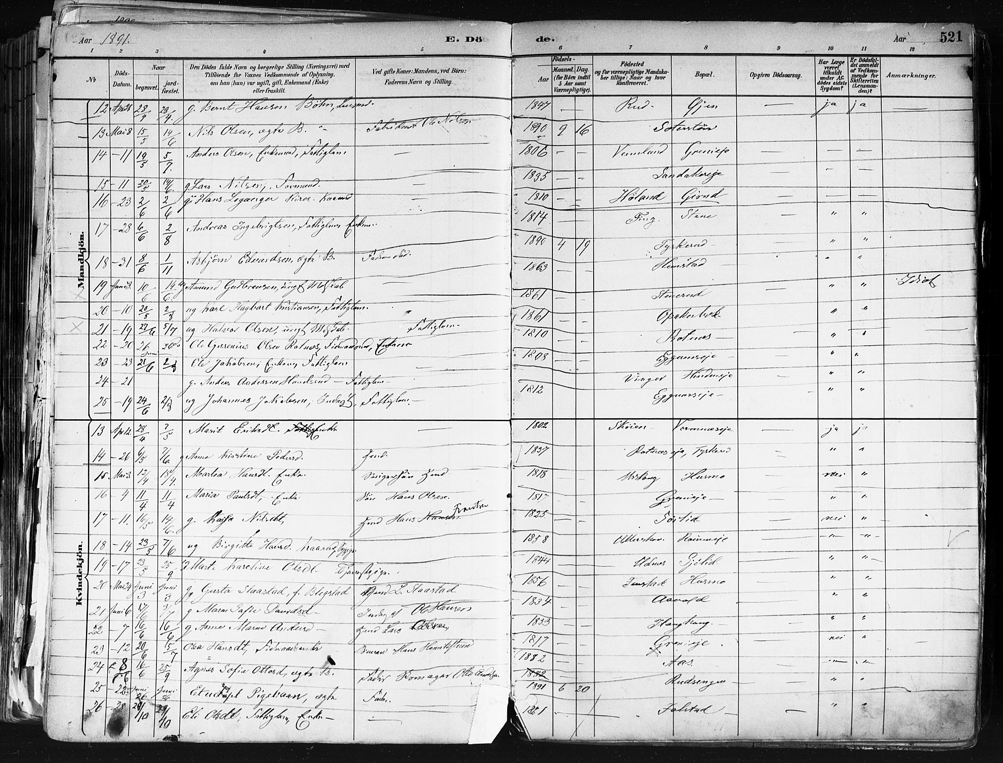 Nes prestekontor Kirkebøker, AV/SAO-A-10410/F/Fa/L0010: Parish register (official) no. I 10, 1883-1898, p. 521