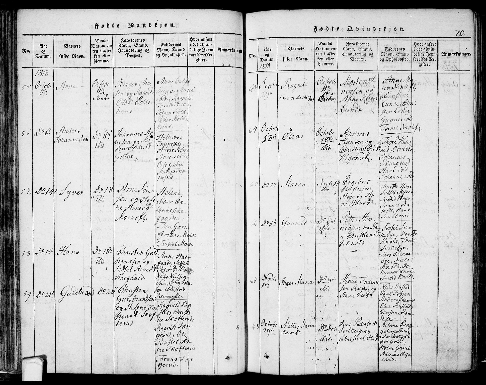 Eidsberg prestekontor Kirkebøker, AV/SAO-A-10905/F/Fa/L0007: Parish register (official) no. I 7, 1814-1832, p. 70