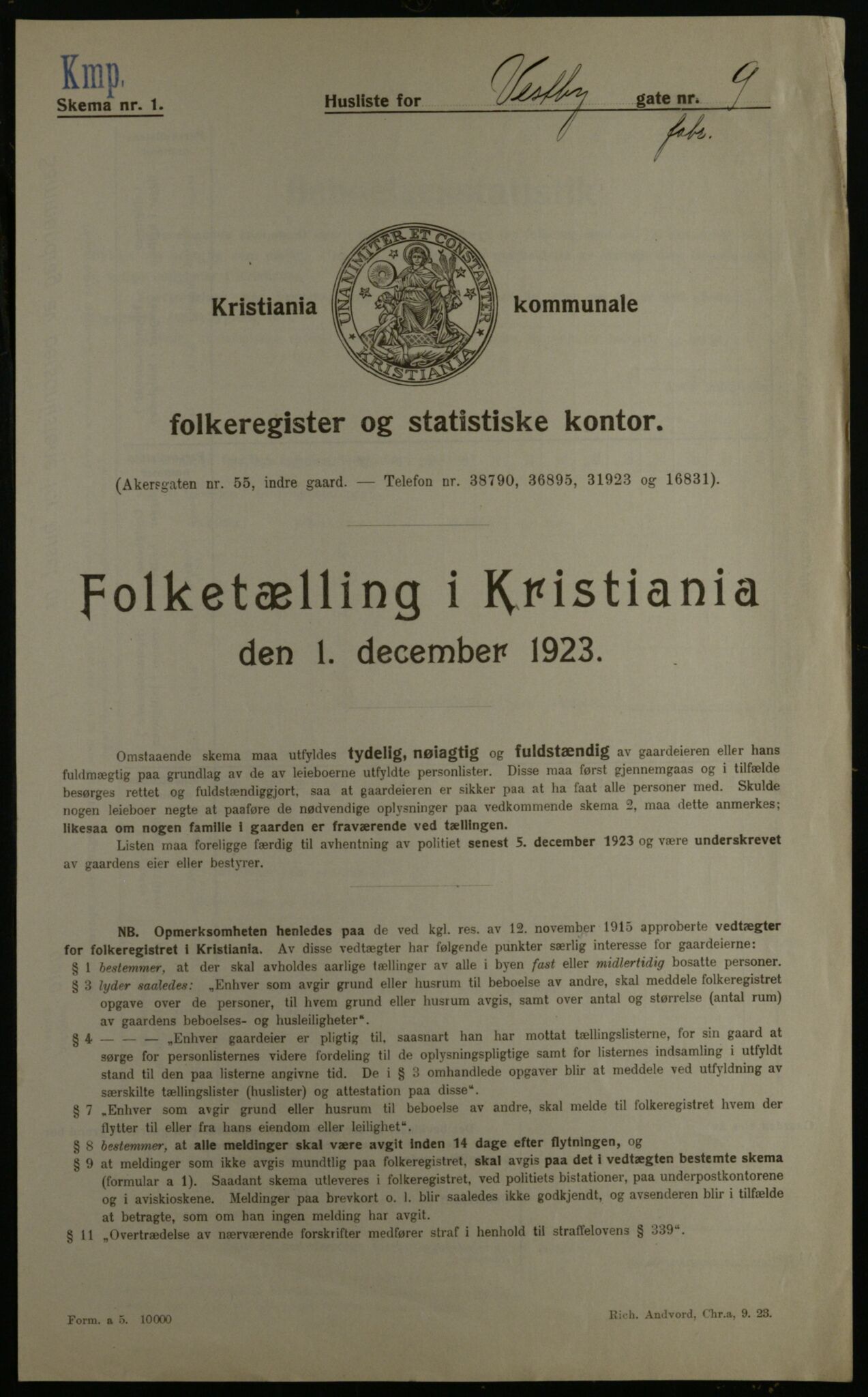 OBA, Municipal Census 1923 for Kristiania, 1923, p. 109953