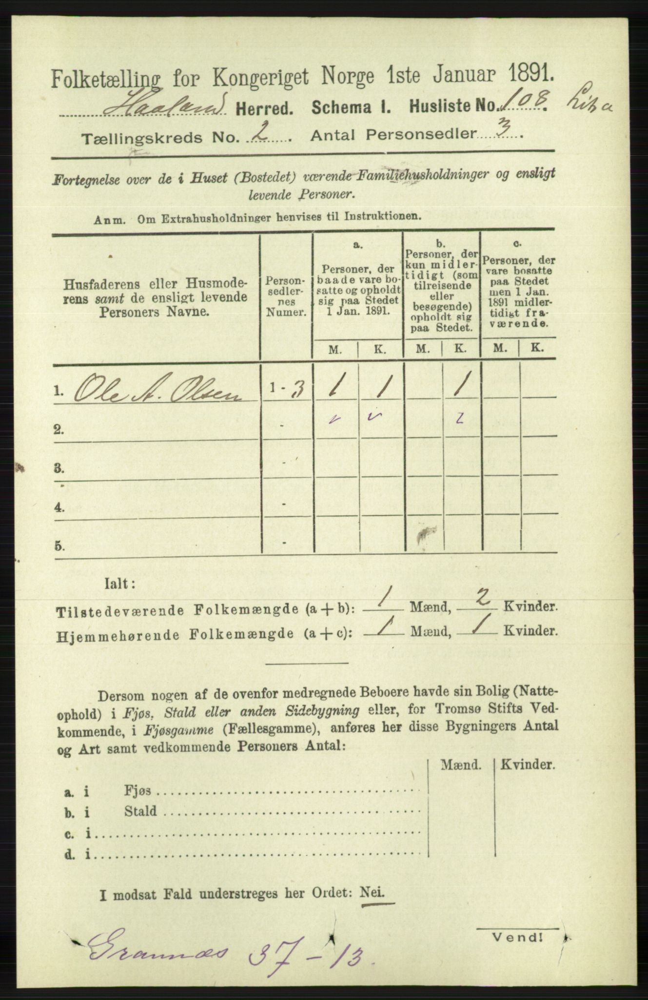 RA, 1891 census for 1124 Haaland, 1891, p. 972