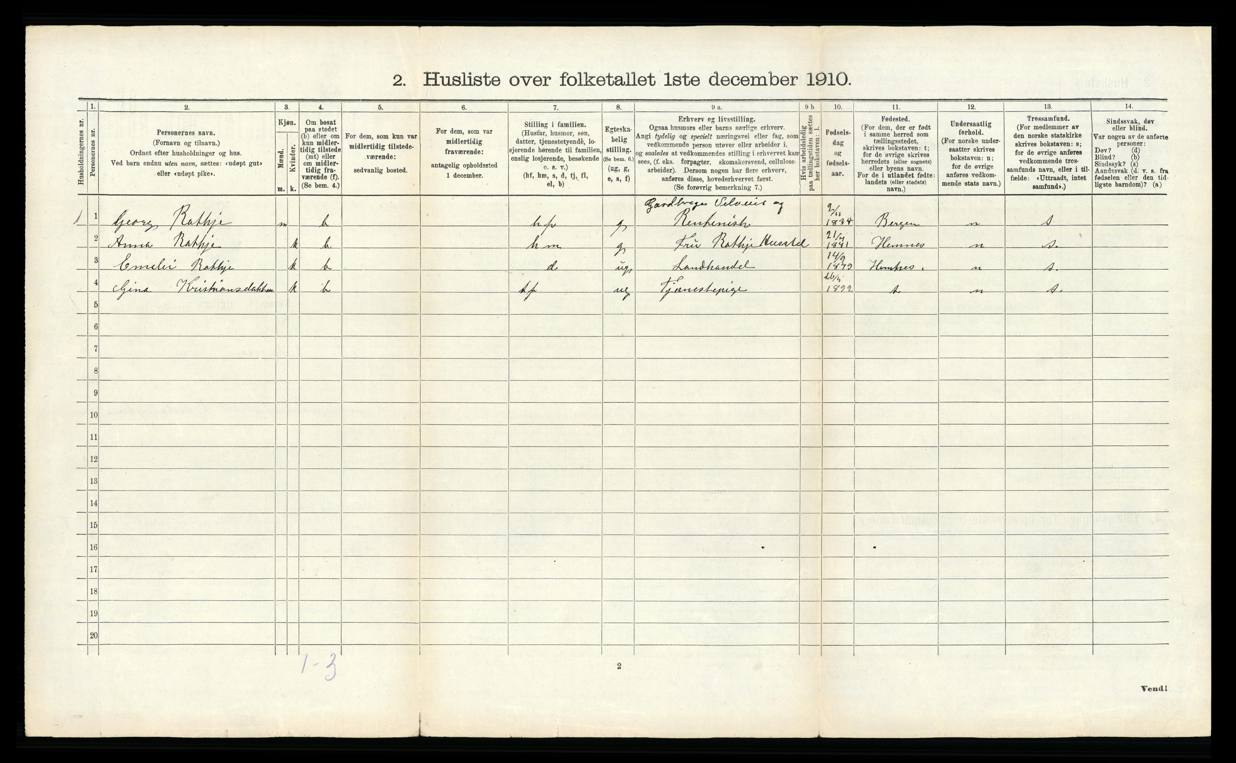 RA, 1910 census for Hemnes, 1910, p. 1529