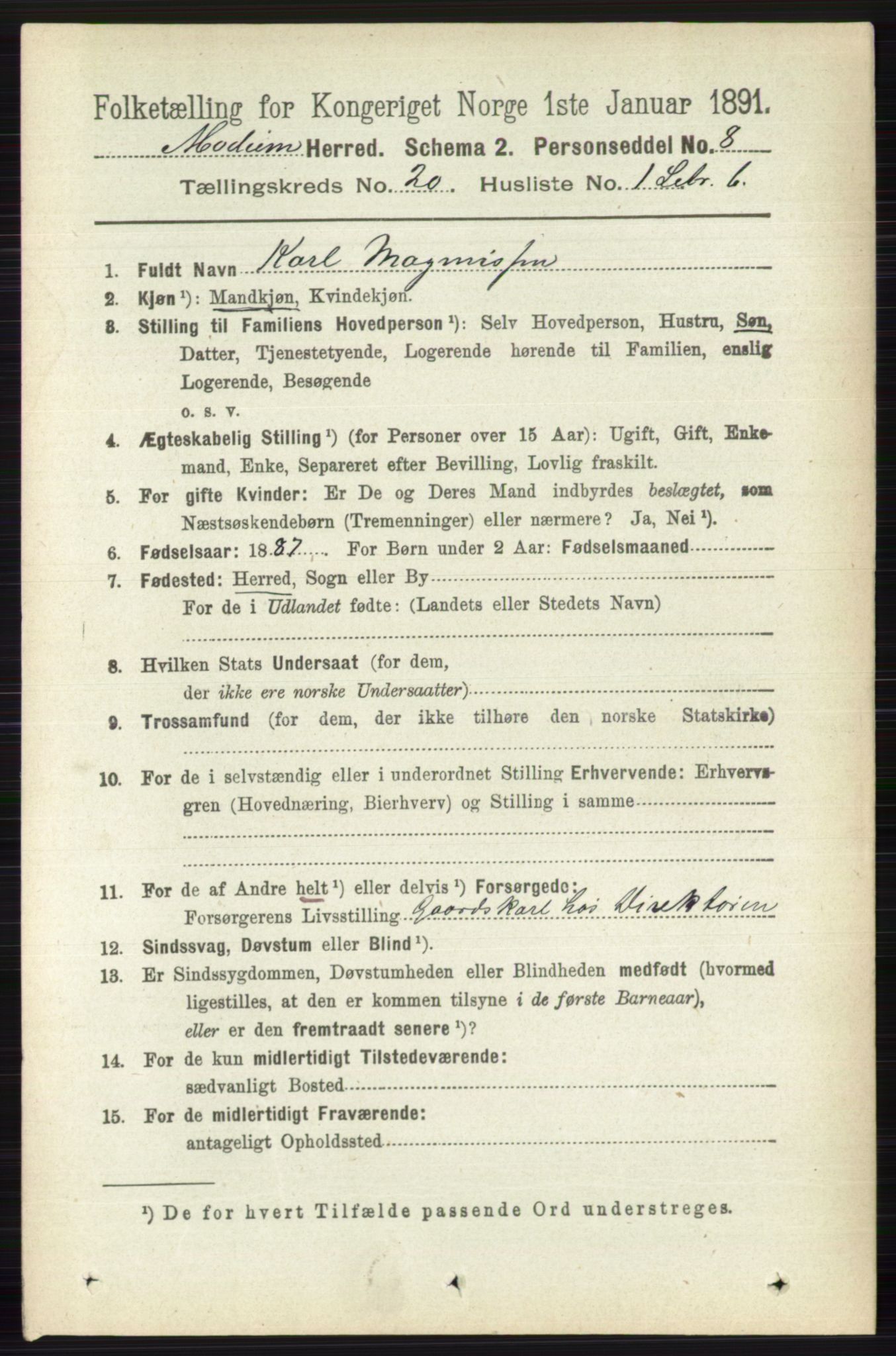 RA, 1891 census for 0623 Modum, 1891, p. 7812