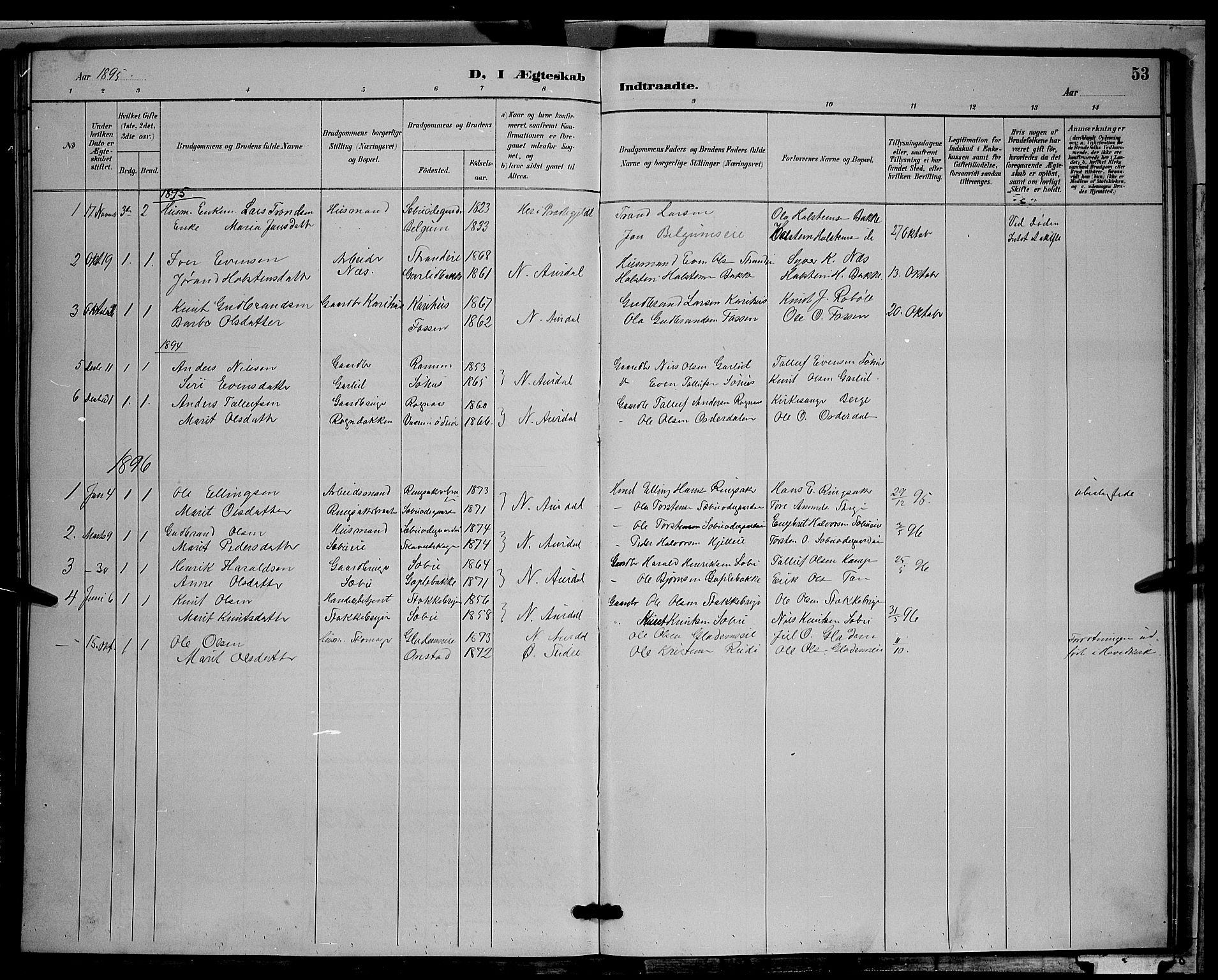 Nord-Aurdal prestekontor, AV/SAH-PREST-132/H/Ha/Hab/L0009: Parish register (copy) no. 9, 1887-1897, p. 53